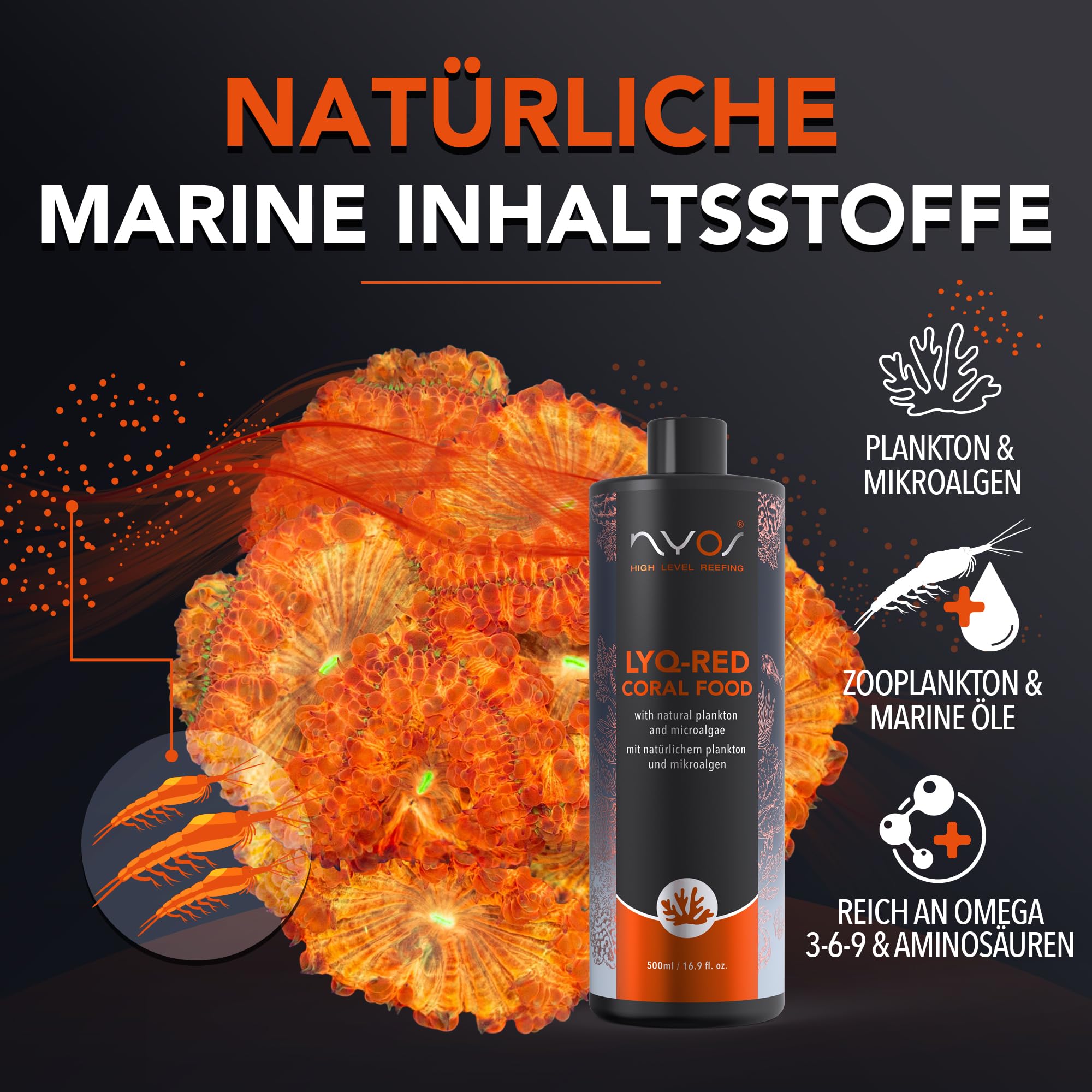 Nyos LYQ-RED – Flüssiges Korallenfutter mit Plankton für Meerwasser – Reich an Omega-3, flüssig und Nährstoffreich, für alle Korallen geeignet, 500ml