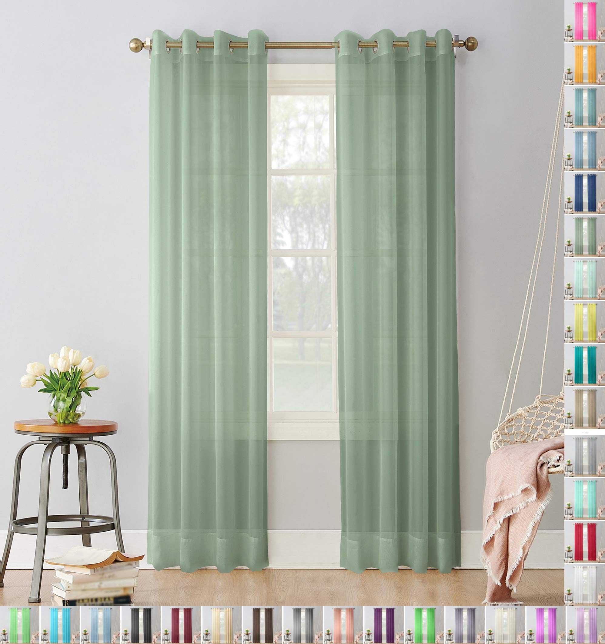 Megachest pair of sheer voile RING top (moss, 56" wideX90 drop(W142cmXH228.5cm))