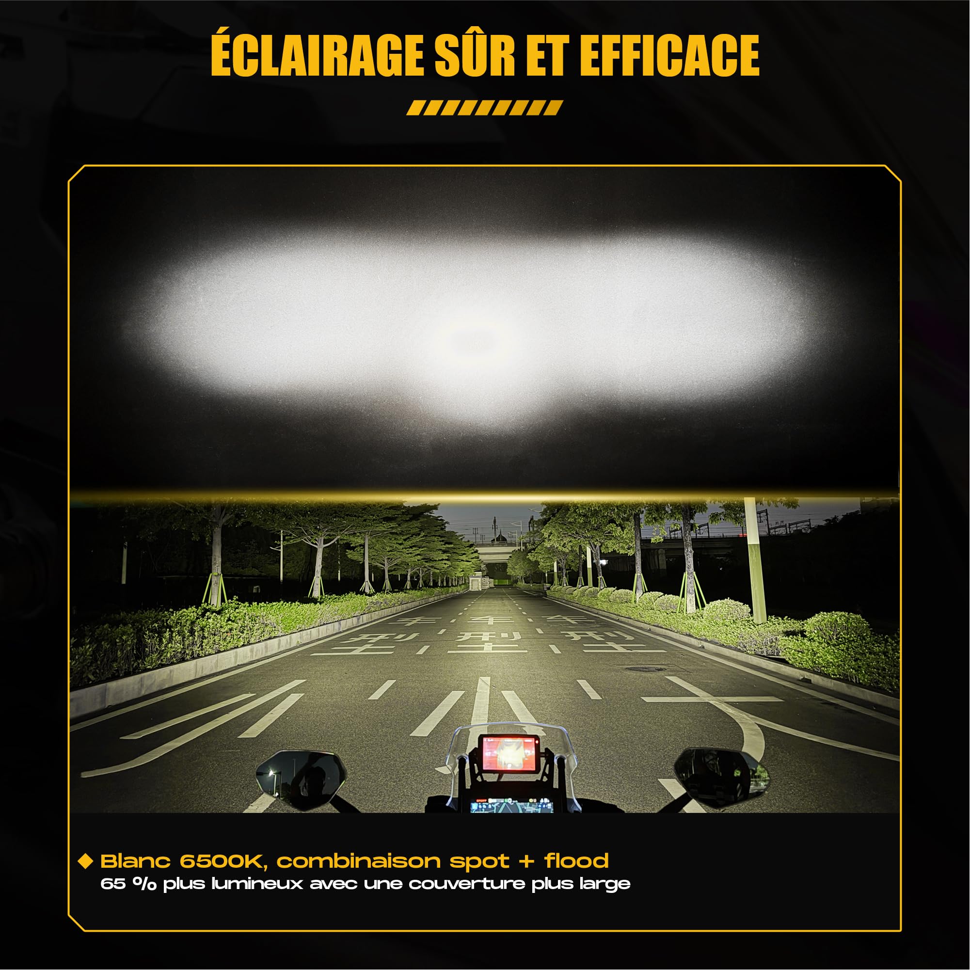Future Eyes Fari LED Moto Supplementari, 12000LM 120W Omologati CE E-Mark E57 Fari LED IP67 Impermeabili Faretti 4 Lenti 800M Lungo Raggio Supporto Regolabile 360°