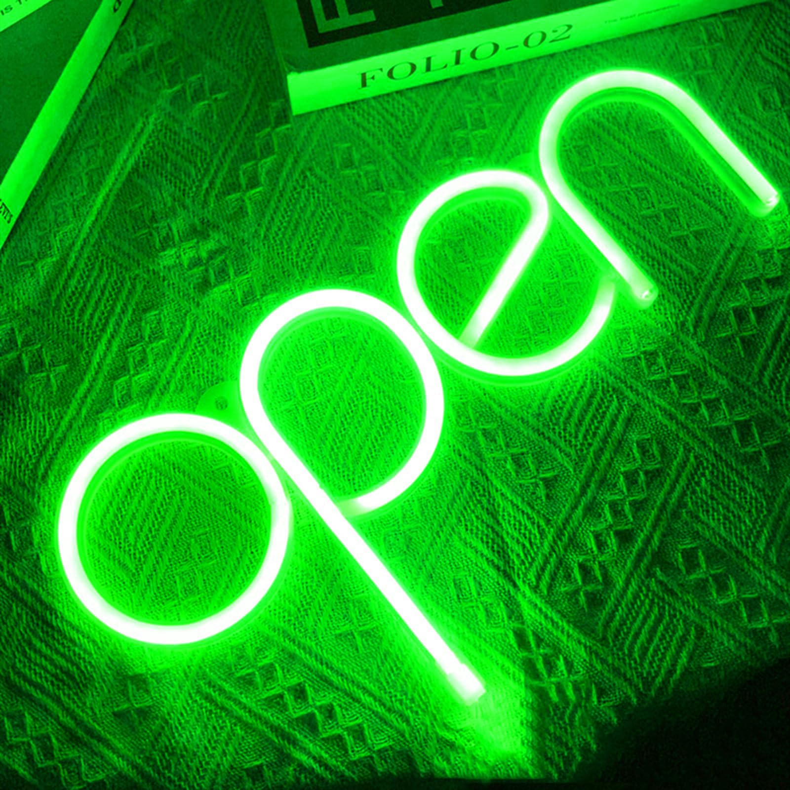 LED Open Neon Sign 35x18cm Green Shop Window Decor(Green/No Sticker)
