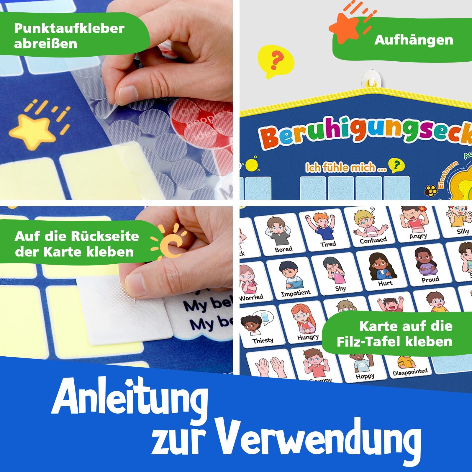 Broytain Lernposter Emotionen für Kinder, Gefühlstafel für die Ruhe-Ecke und das Klassenzimmer, Soziales und emotionales Lernen, ADHS & Autismus Hilfsmaterialien für Lehrer
