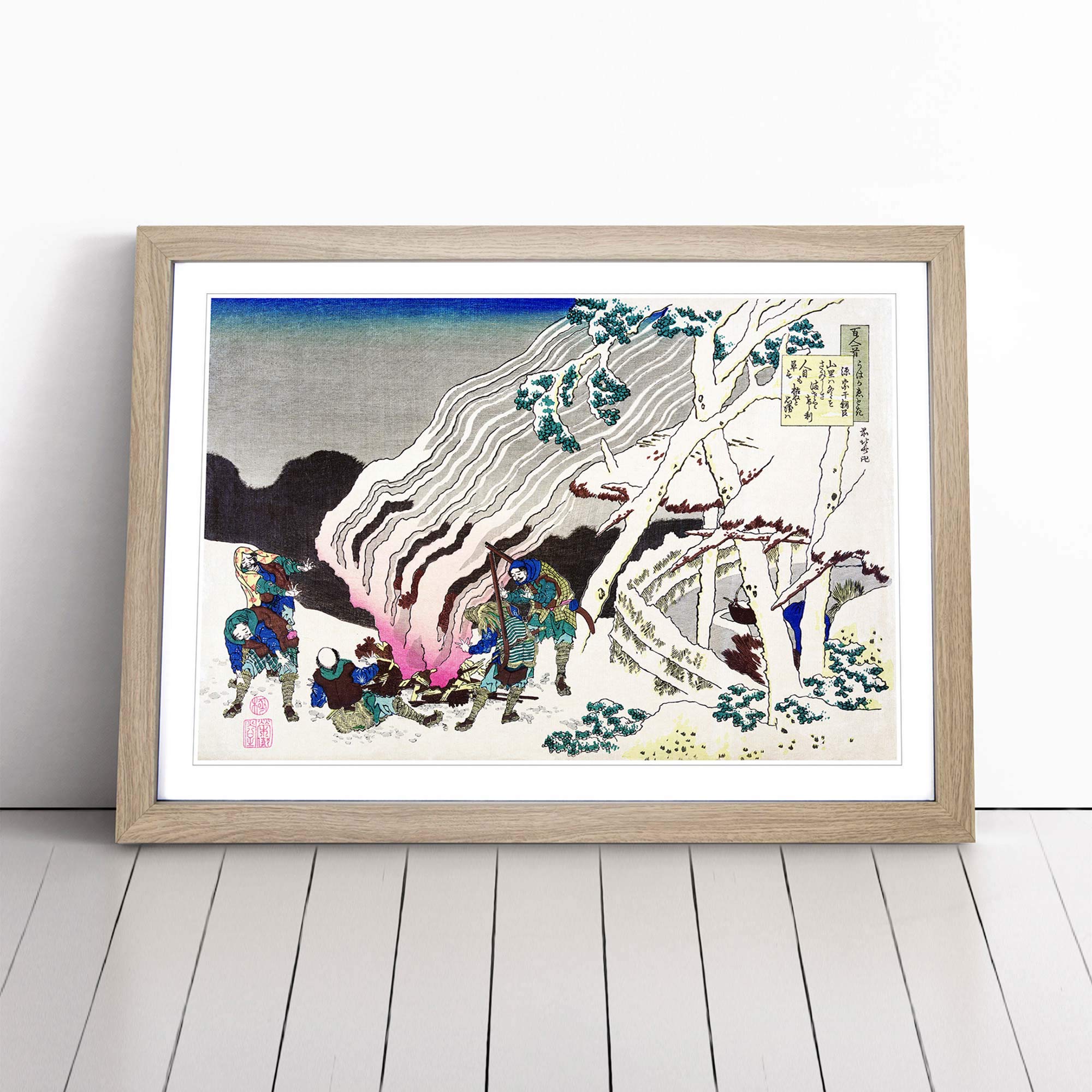 Minamoto no Muneyuki Ason by Katsushika Hokusai Framed Wall Art Picture Print - Canvas Painting - Modern Home Décor Poster - Ready to Hang for Living Room Bedroom Kitchen - Oak A4 (27 x 36 cm)