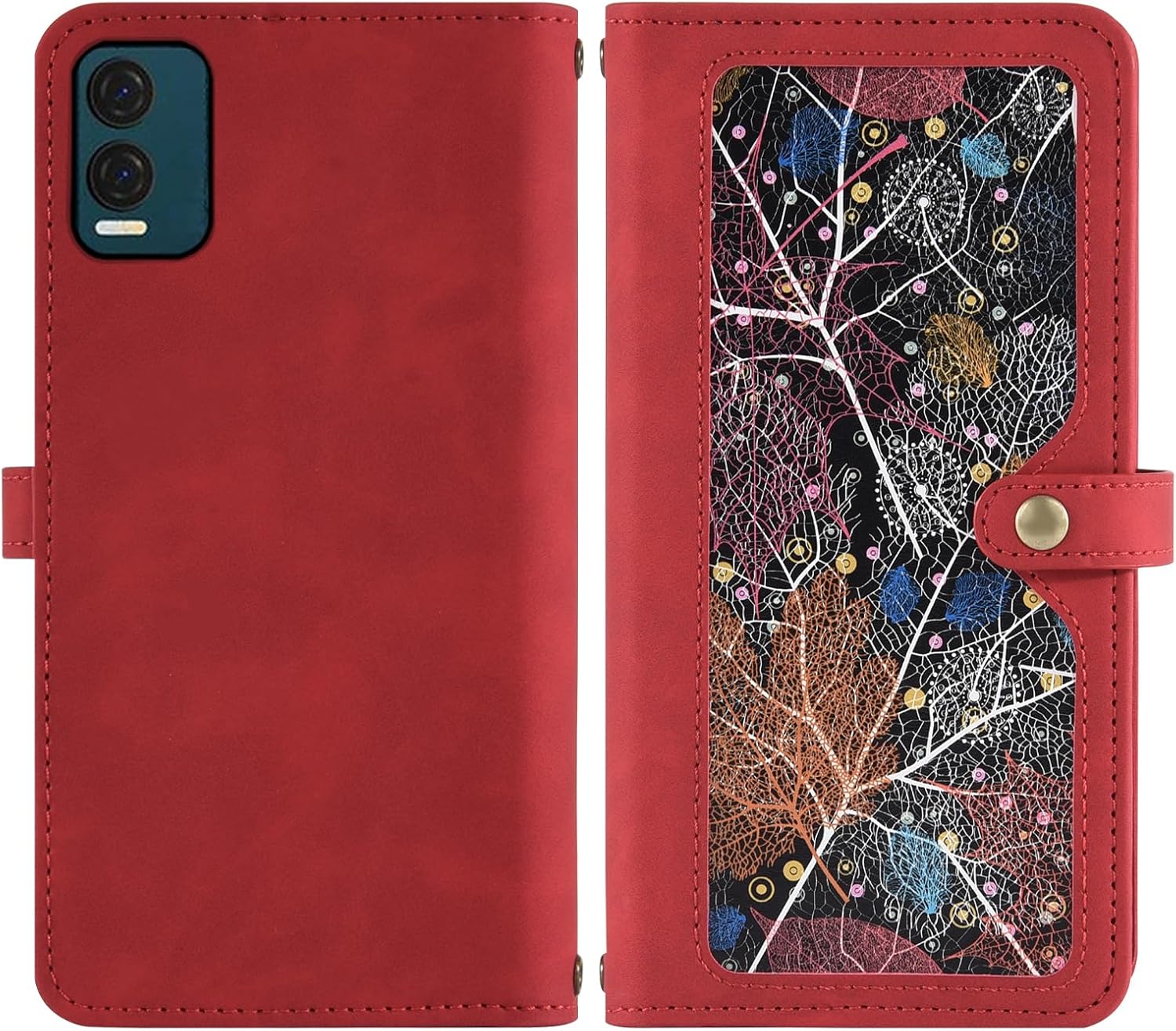 Phone Case for Tracfone BLU View Speed 5G B1550VL Wallet Cover With Screen Protector and Crossbody Wrist Strap Leather Flip Pattern Zipper Credit Card Holder Stand Cell Trac Fone BLUE ViewSpeed Red