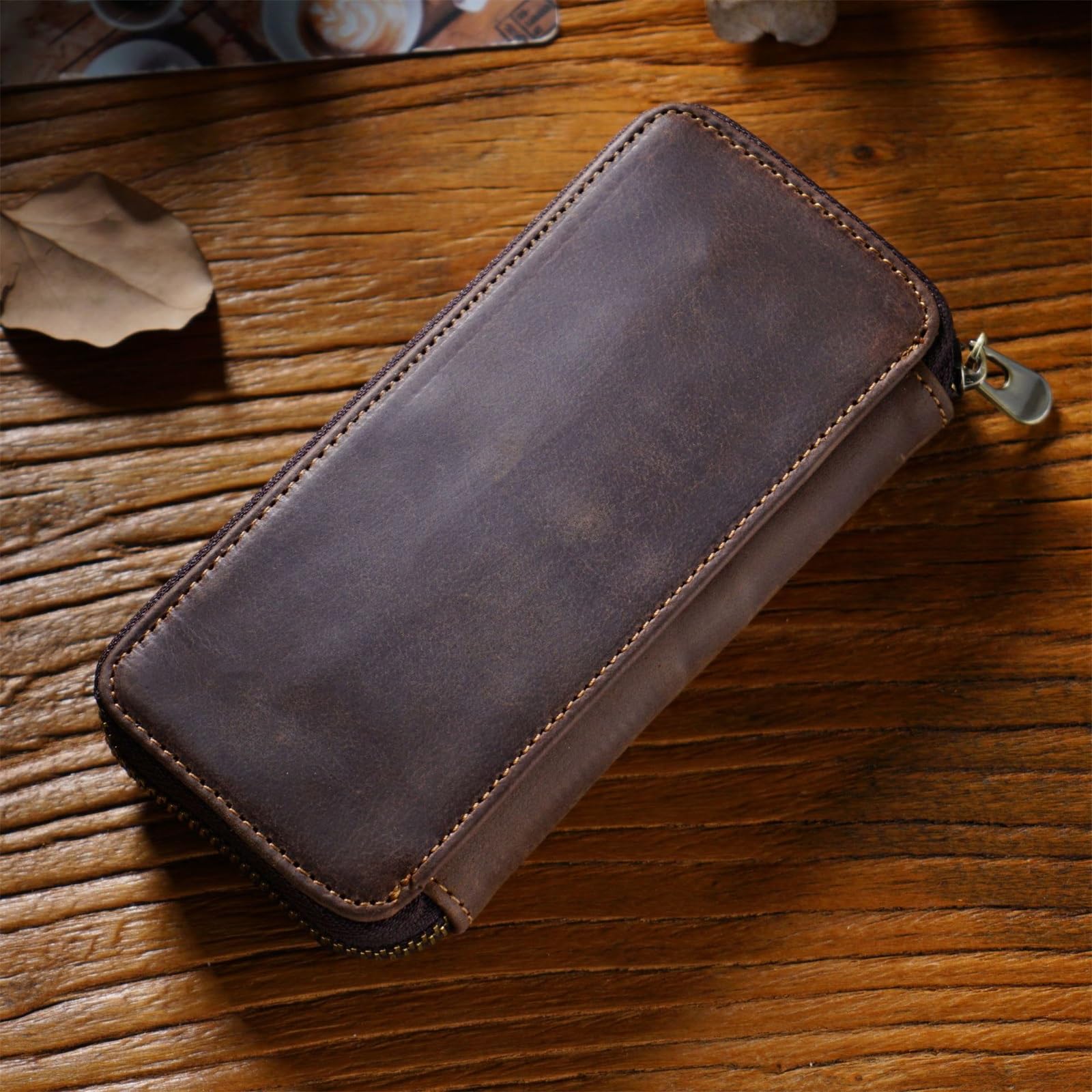 DUMRALBQE Wooden Jewelry Box Leather Zip Pen Storage Bag Multi Pens for Storage and Organization(Coffee)