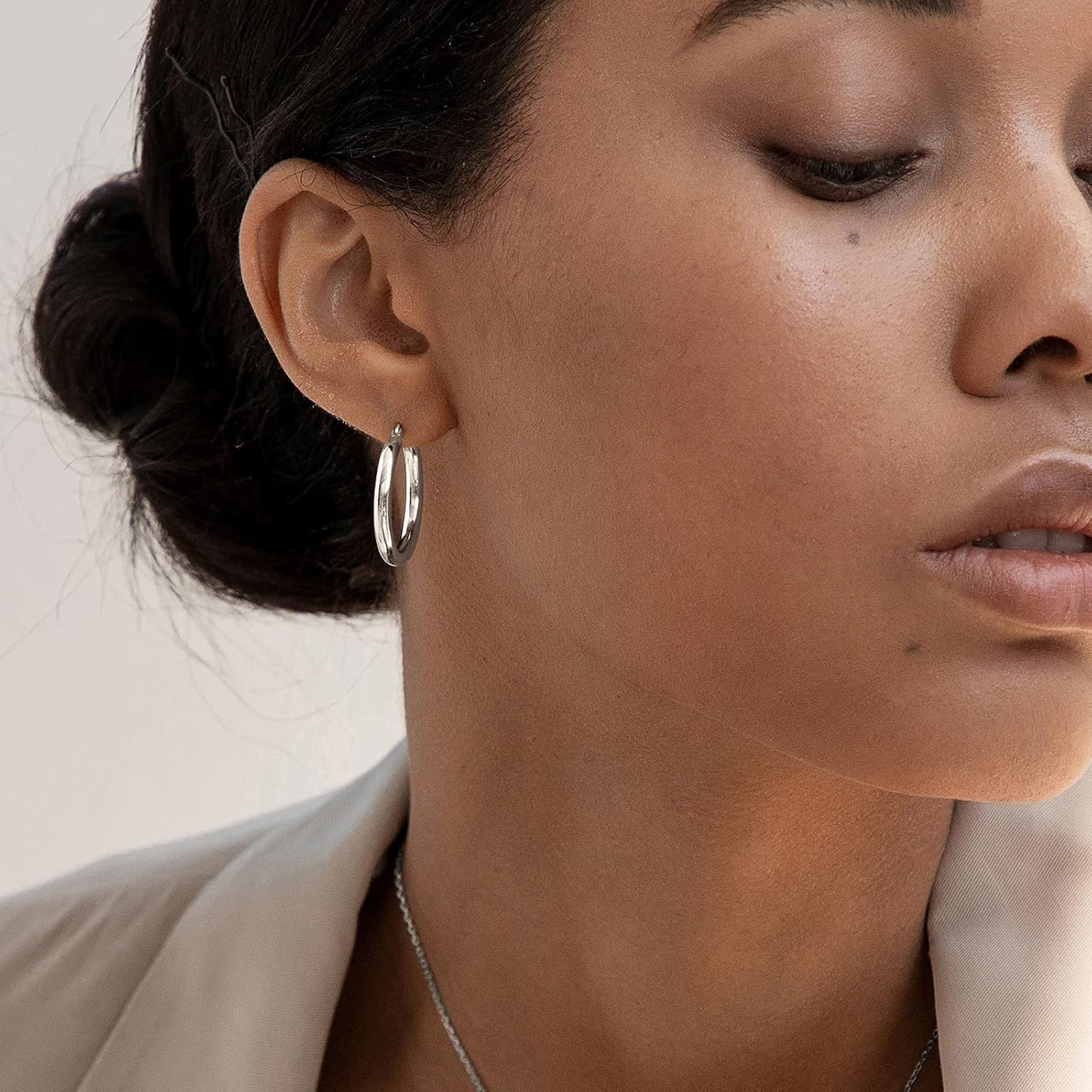 SWEETV 925 Sterling Silver Hoop Earrings-Chunky Huggie Earrings for Women, Diameter 25/30/40/50MM - Image 3