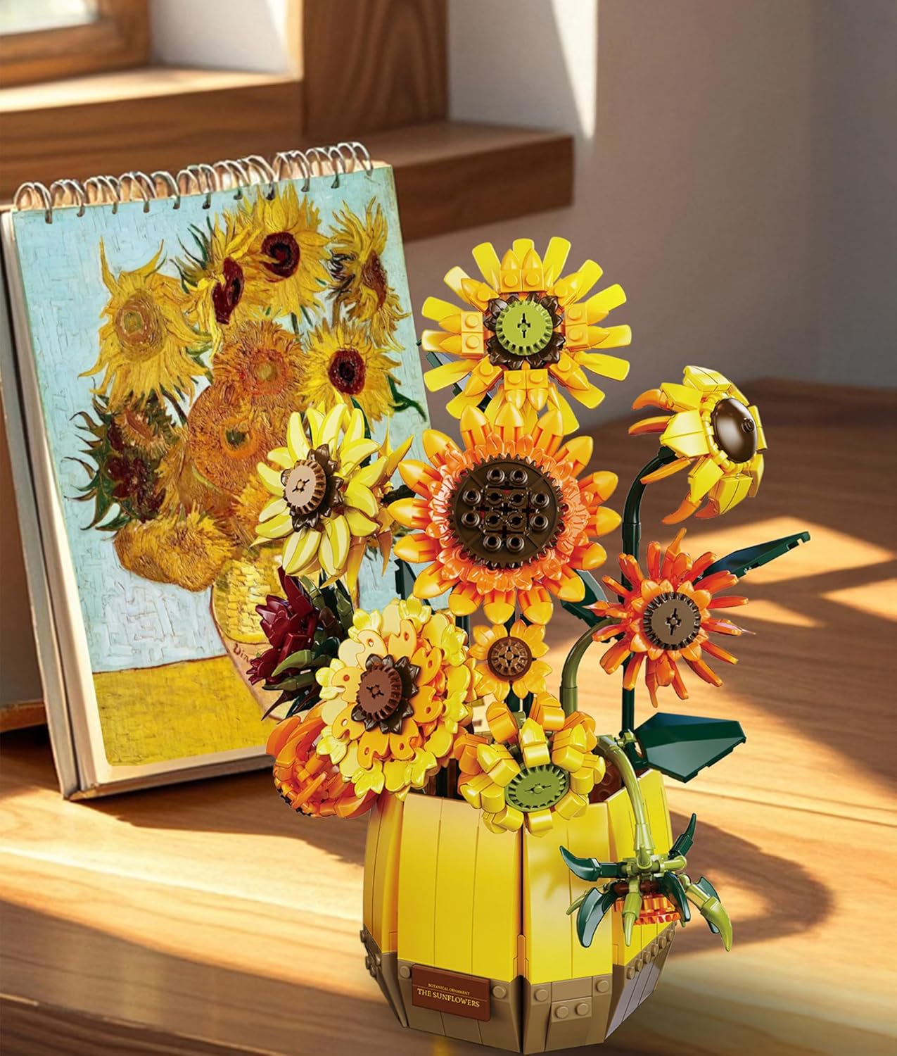 2 in 1 Sunflower Building Blocks for Adult - Artificial Flower Bouquets Building Set Van ggh Art Collection, Transforms from Sunflower Vase to Dinner Table Centerpieces, Home Decor Gift for Valentines