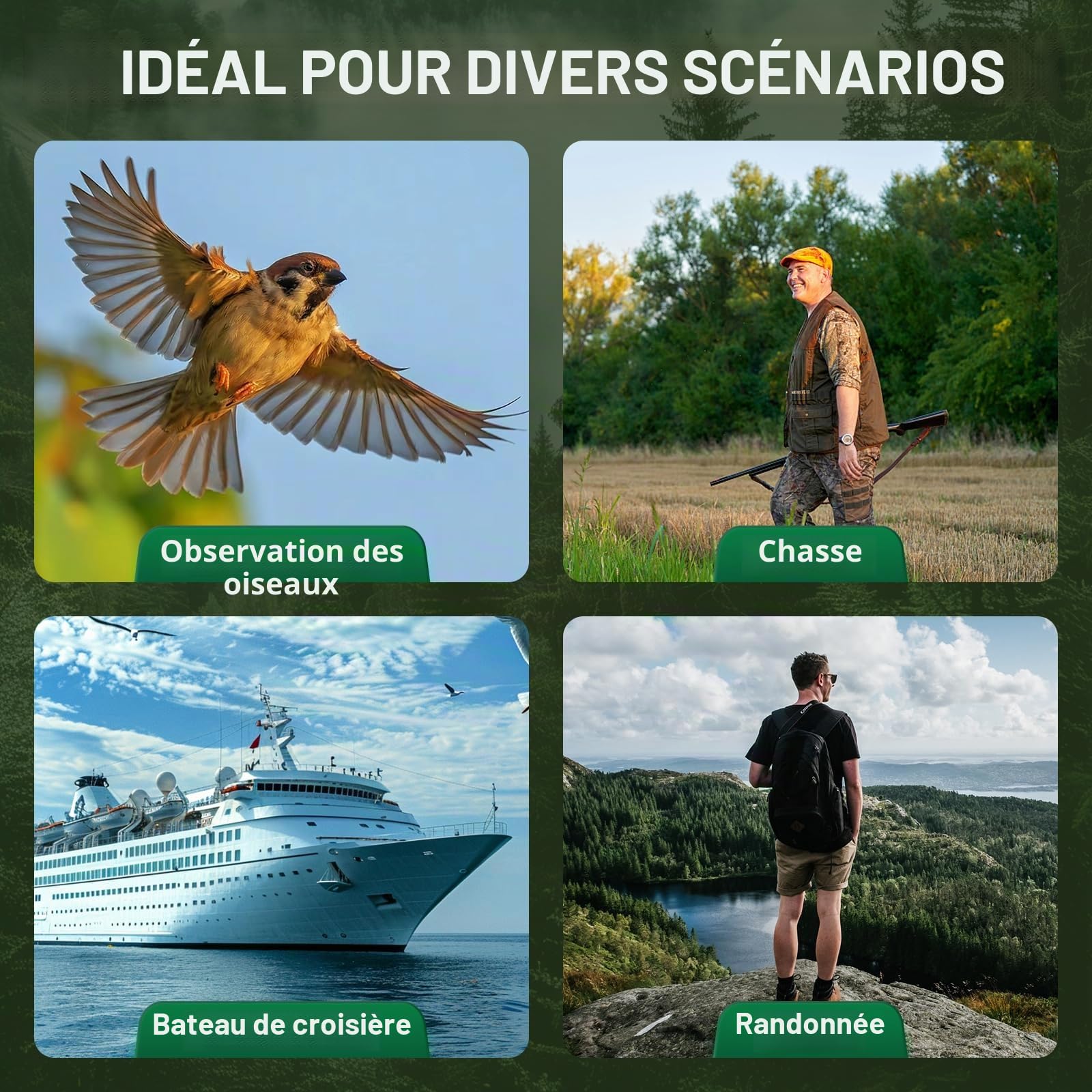 12-36x50 Zoom HD Jumelles Adultes Puissante - Gros Objectif 50mm avec Prismes BAK4 & Lentilles FMC - Vision Claire en Faible Lumière pour Observation des Oiseaux, Chasse, Concerts et Voyage