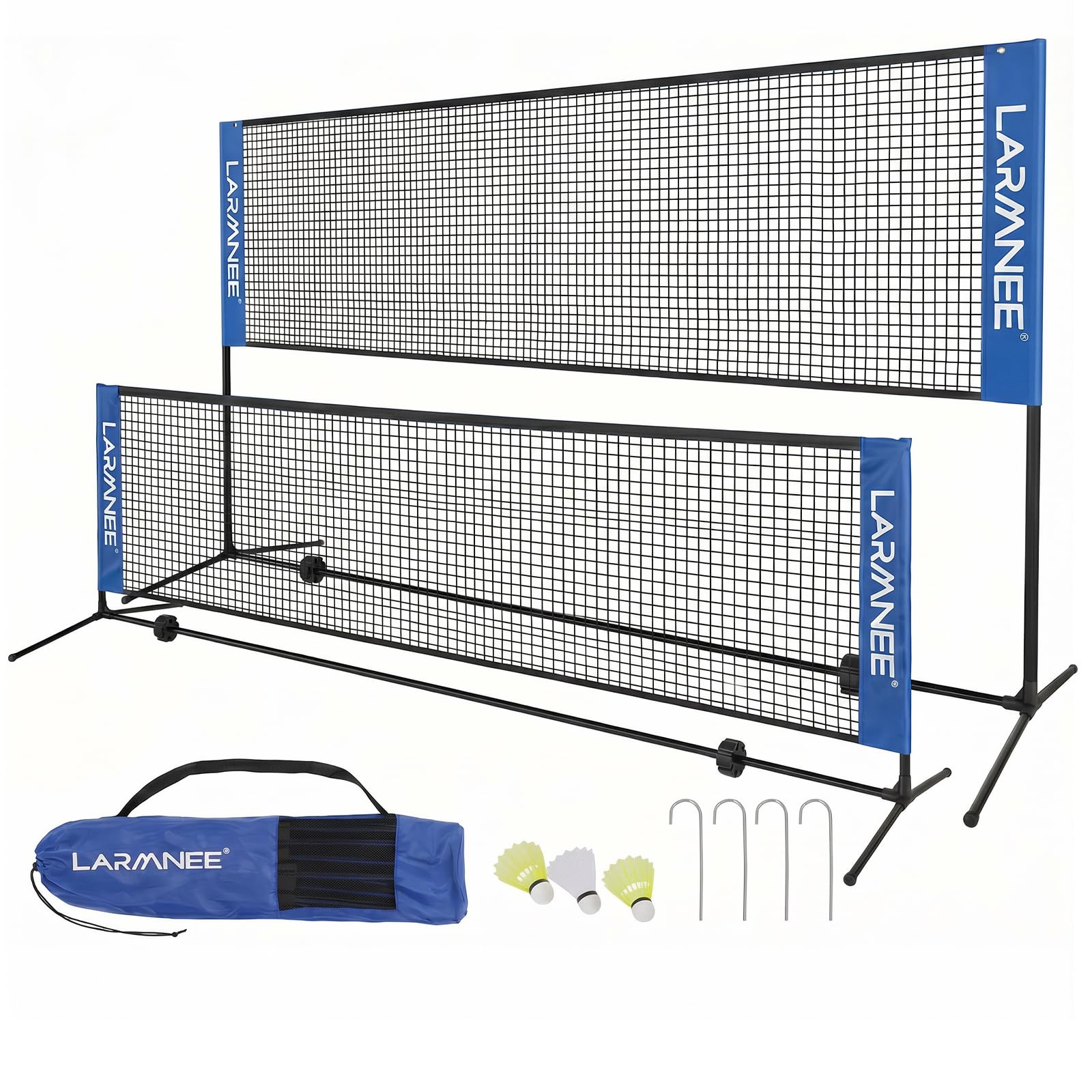 LARMNEE Badmintonnetz, Volleyballnetz, Federballnetz, 3-Fach-Höhenverstellbar 107/120/155cm, Tragbares Set für Tennis, Badminton oder Volleyball, für Garten, Indoor, Outdoor