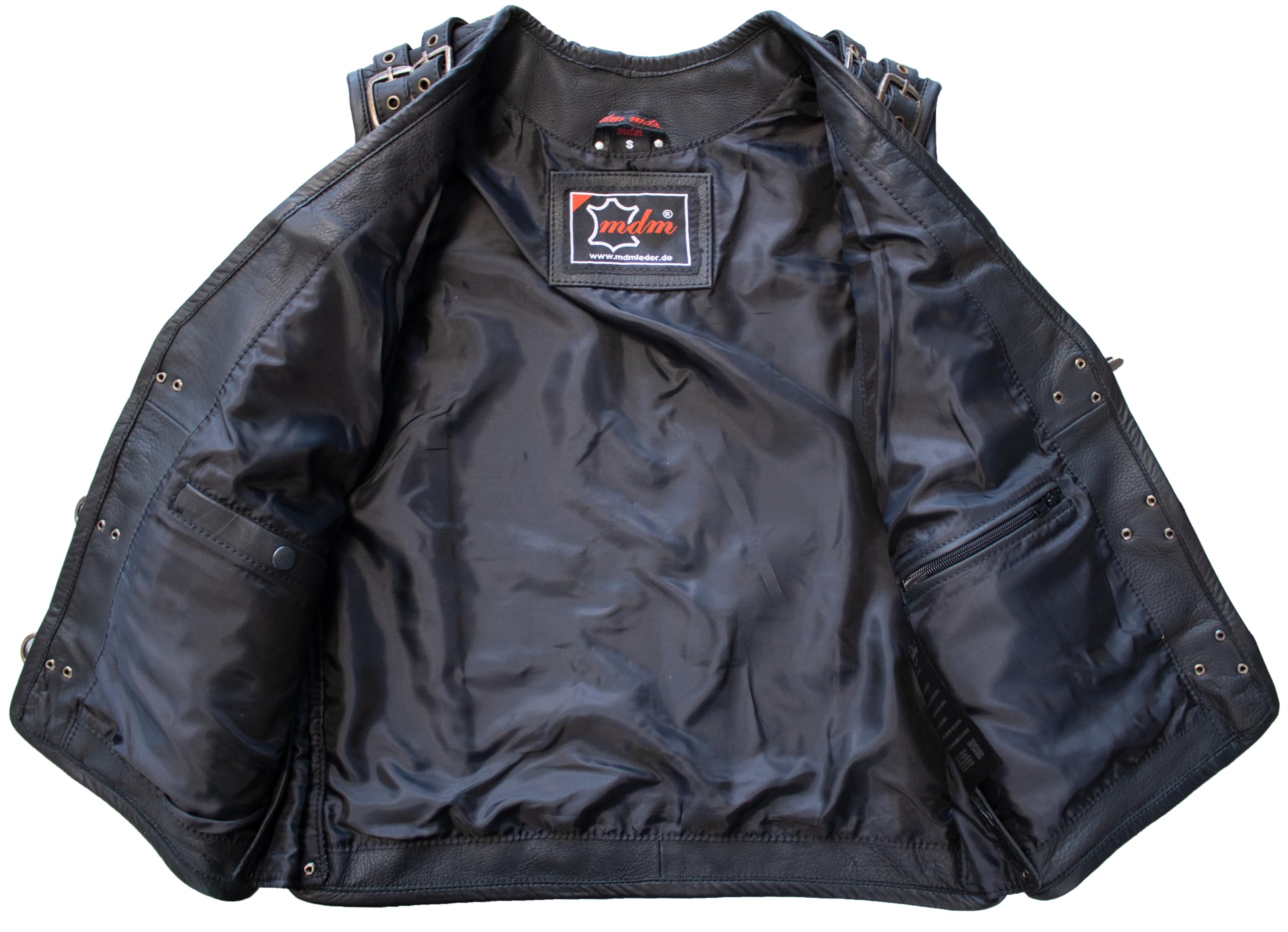 Gilet Moto Uomo In Vera Pelle Nera - Gilet Pelle Uomo Biker Con 3 Chiusure A Gancio, 6 Tasche, Spalle Trapuntate, Fibbie Regolabili, Laterali Espandibili - Smanicato Moto O Giacca Biker Senza Maniche