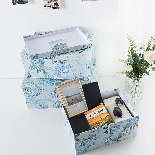 Miniatura 6 de Soul & Lane Cajas de almacenamiento de cartón decorativas con tapas para decoración y organización del hogar, juego de 3 cajas grandes de recuerdo