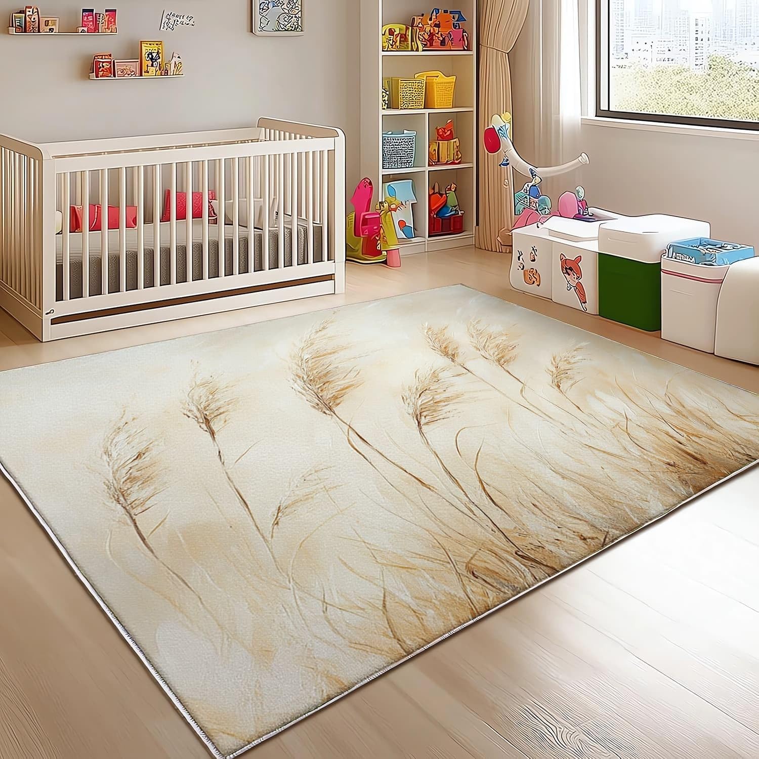 Genérico Flanelowe antypoślizgowe dywaniki do pokoju 140 x 200 cm obraz olejny z trzciną miękki nieblaknący dywan, beżowy dywan do wnętrz do salonu, sypialni, jadalni