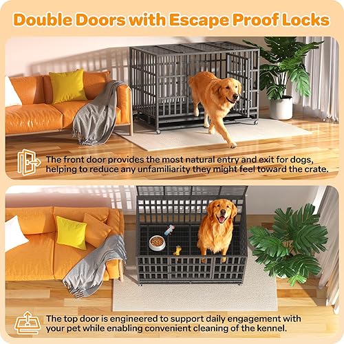 48 Inch Heavy Duty Dog Crate — top-down angle highlighting key features
