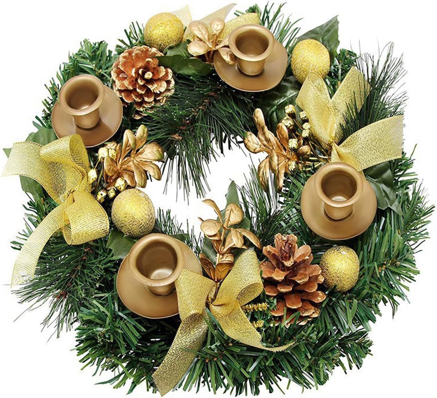 Ribbon Christmas Advent Wreath Candle Holder and X-mas Candles Decorations Season Centerpiece Decor Calendar Decoration(Brown)