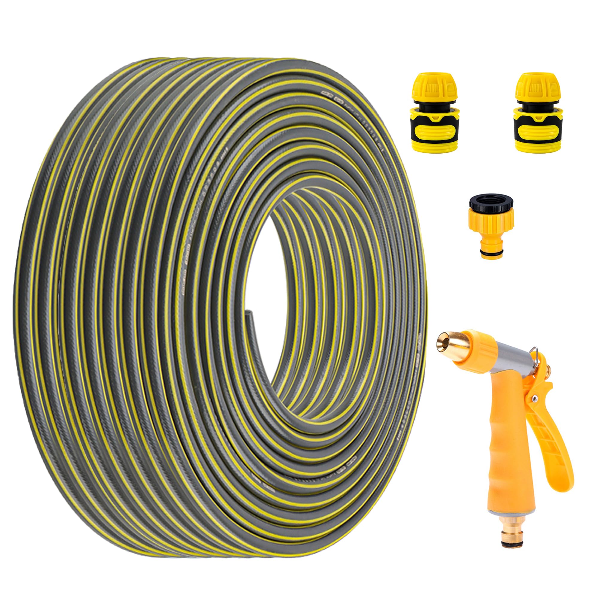 Garden Hose Set, 1/2" PVC Fiber Braided Durable Thickened Hose Pipe with Water Guns Fittings for Garden Irrigation Dog Sprinklers Car Washing Watering (Yellow 66FT/20m)