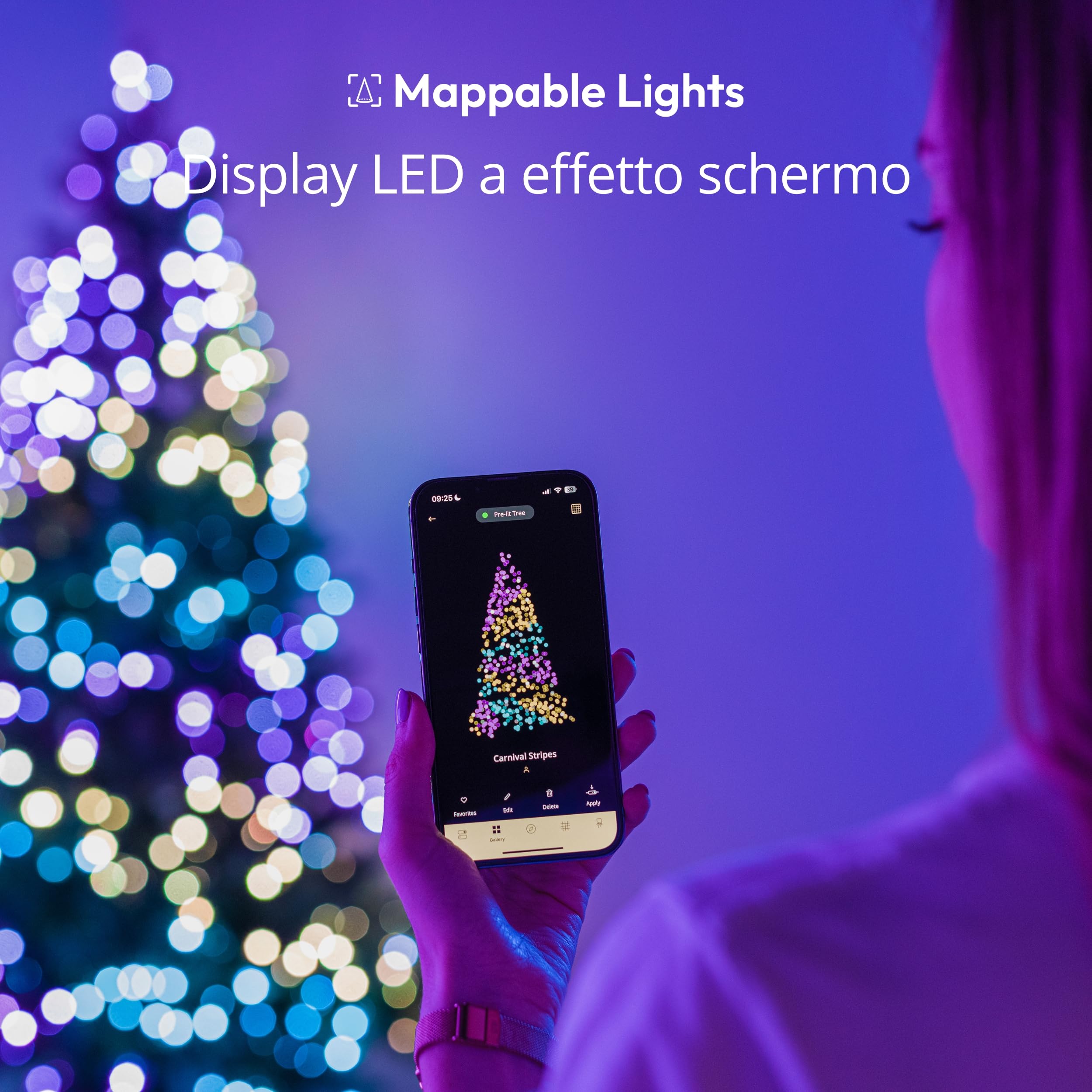 Twinkly Strings 600 LED RGB, Striscia di Luci LED per Esterno e Interno, Luci Natale Smart Multicolore, Compatibile con Alexa e Google Home, Luci Mappabili, IP44, Controllo App, Filo Nero, 48m