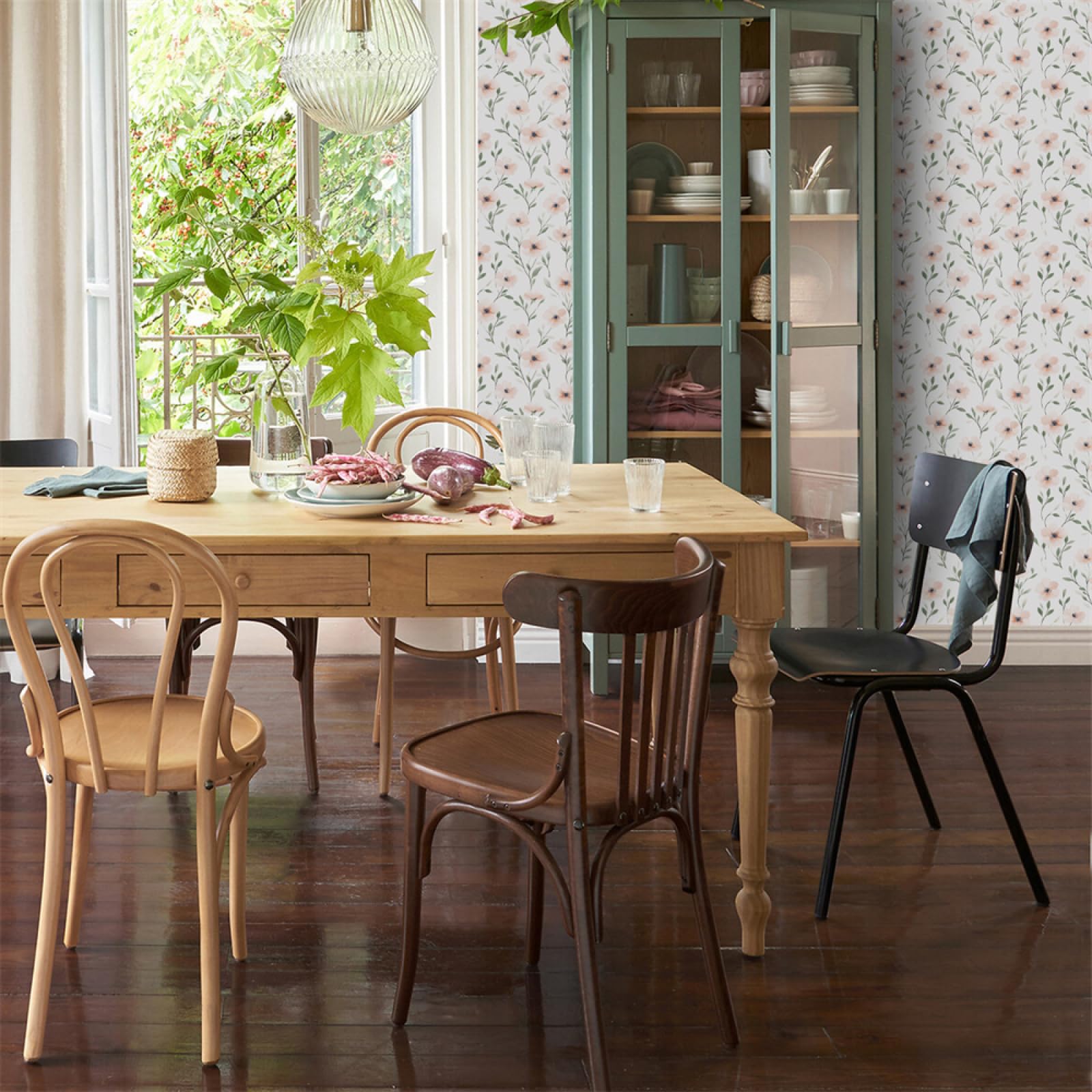 Adhesivos para azulejos, Pegatinas de pared autoadhesivas vinilo con diseño flores rosas, resistentes al agua y aceite, for decoración del hogar(45x200cm)