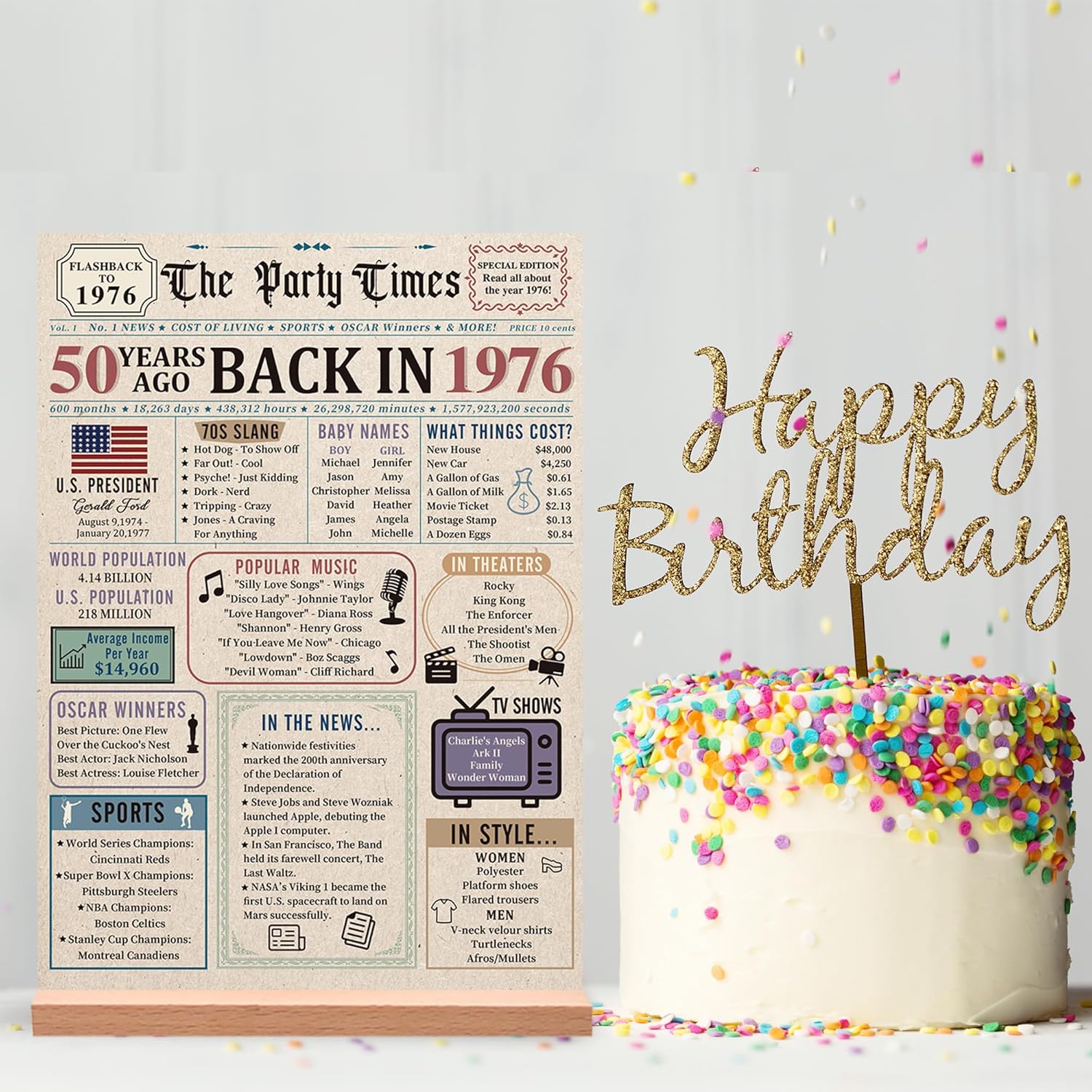 Trgowaul 50th Birthday Decorations Women Men, Vintage Colorful Back in 1976 Birthday Poster Acrylic Table Sign with Stand, 50 Anniversary Decor Gifts for Men,Vintage 50 Year Old Party Supplies Decor - Image 4
