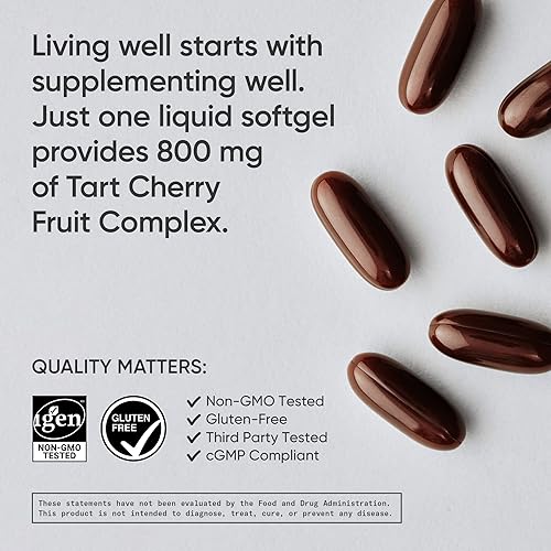 Miniatura 4 de Concentrado de cereza hecho de cerezas orgánicas sin OGM y sin gluten con antioxidantes y flavonoides 60 cápsulas líquidas 2 meses de suministro