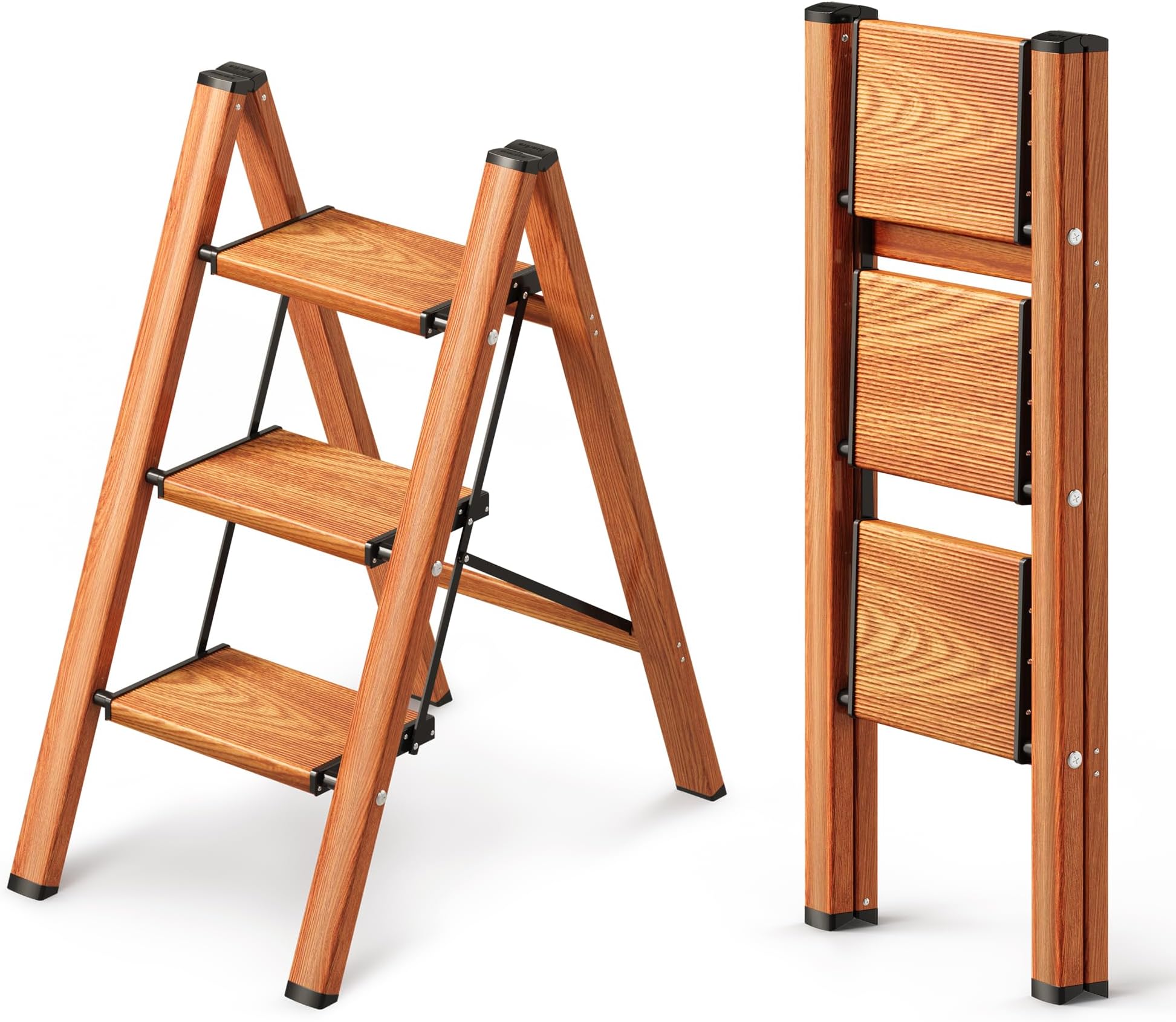 3 Step Ladder, Foldable Aluminum Step Stool with Anti-Slip Pedal