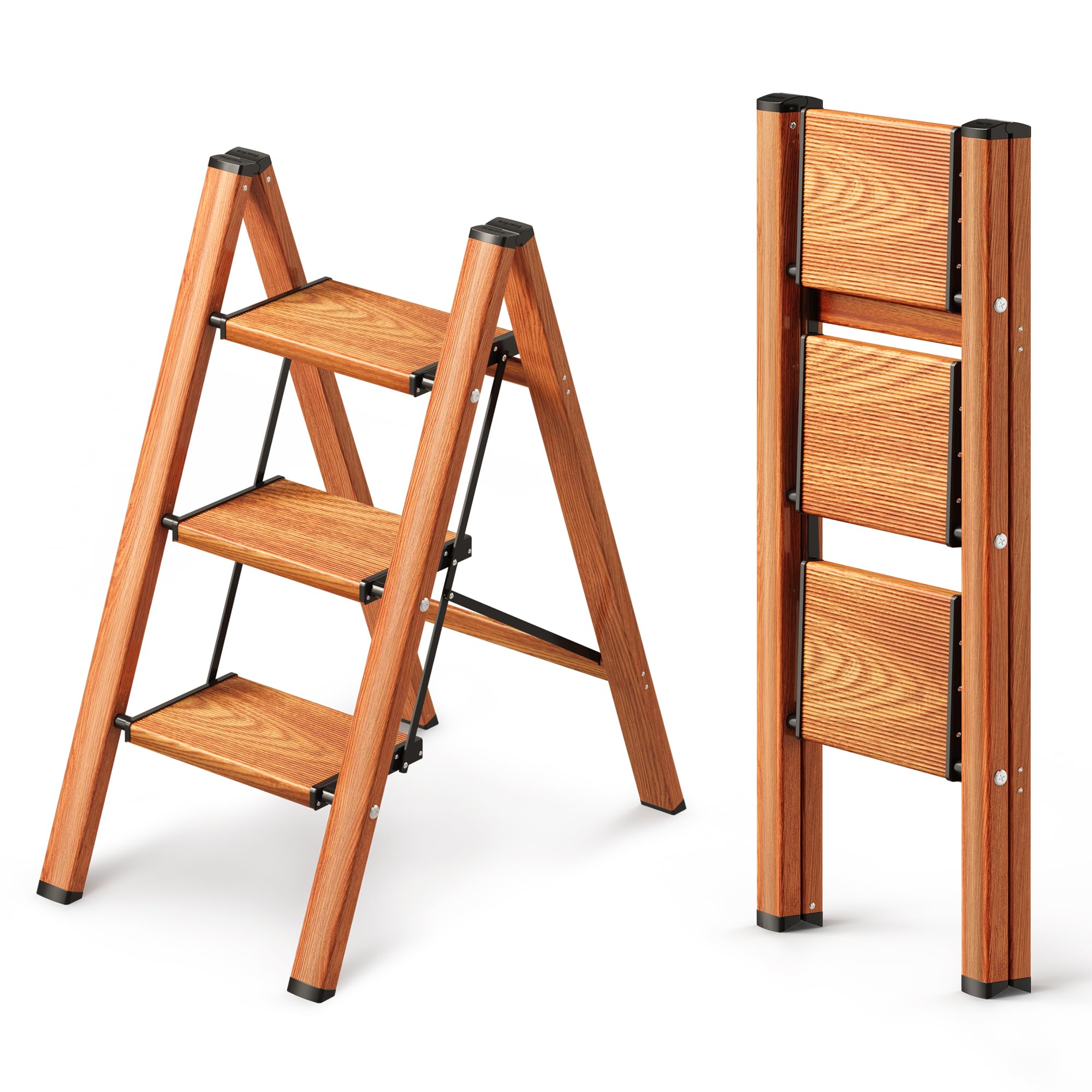 Escalera de 3 Peldaños, Taburete Plegable con Plataforma Ancha Antideslizante de Aluminio Ligero Pero Resistente, Carga Máxima 150 kg, Diseño Moderno para Espacios Domésticos Interiores