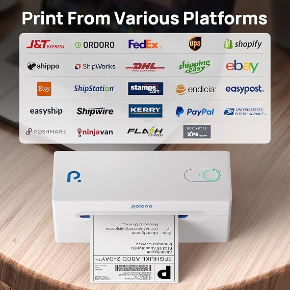 POLONO Bluetooth Thermal Shipping Label Printer, Wireless 4x6 Shipping Label Printer for Small Business, Support Android, iPhone, Windows, and Mac, Widely Used for Ebay, Amazon, Shopify, Etsy, USPS