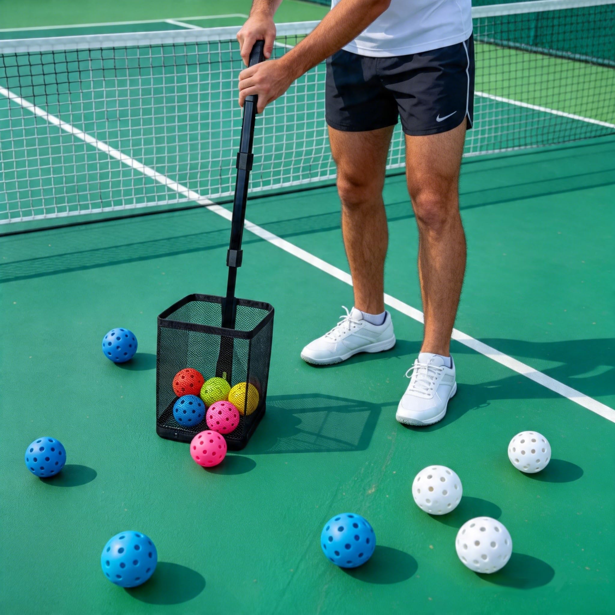 Tramoggia per palline da tennis, contiene oltre 40 palline da pickleball o 50+ palline da tennis, telaio in acciaio leggero e resistente, portatile e regolabile (esclusa la palla)
