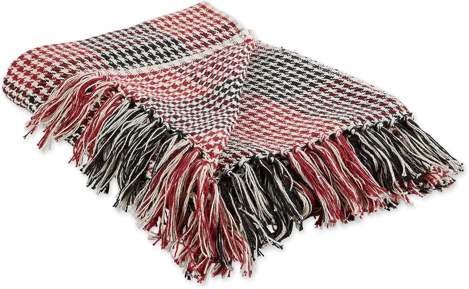 DII California Casual Houndstooth Woven Throw, Red & Black, 50x60