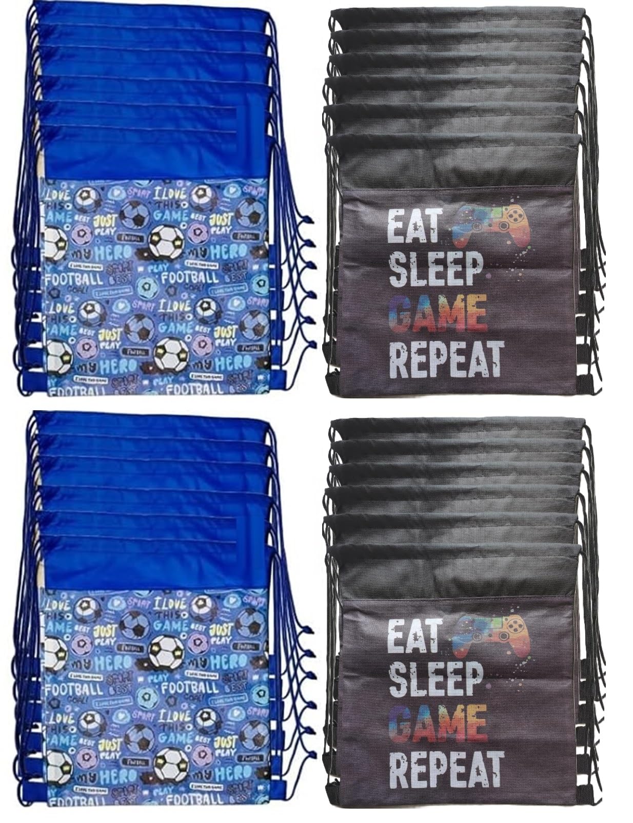 Demoda Sports Themed Drawstring Return Gift Bag Set of 24 for Kids Birthday Party- Adorable Dori Sack Loot Bags for Boys Girls(12 Blue,12 Black)-image-5