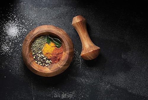 Miniatura 3 de IBLAY Mortero y mortero, mortero de madera de acacia para especias y hierbas, molinillopicador para hierbas, para prensa de ajo, molinillo de café,