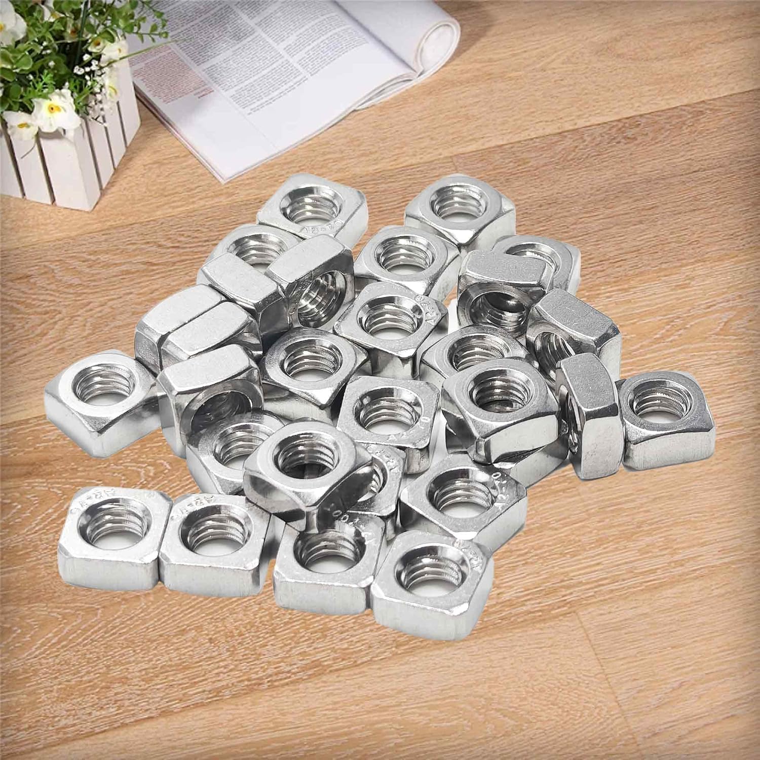 30Pcs M8 Square Nuts 304 Stainless Steel Metric Coarse Thread