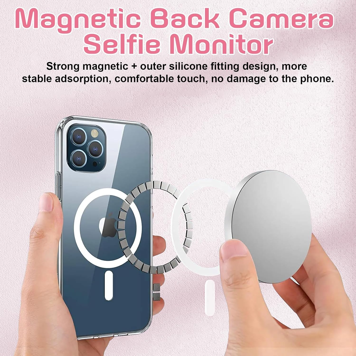 Wireless Selfie Monitor Screen, Rear Camera Monitor for iPhone/Android, Portable Phone Vlog Selfie Monitor Screen with Remote Control & Magnetic Connection, 1800 mAh, Gift for Friends/Family, White