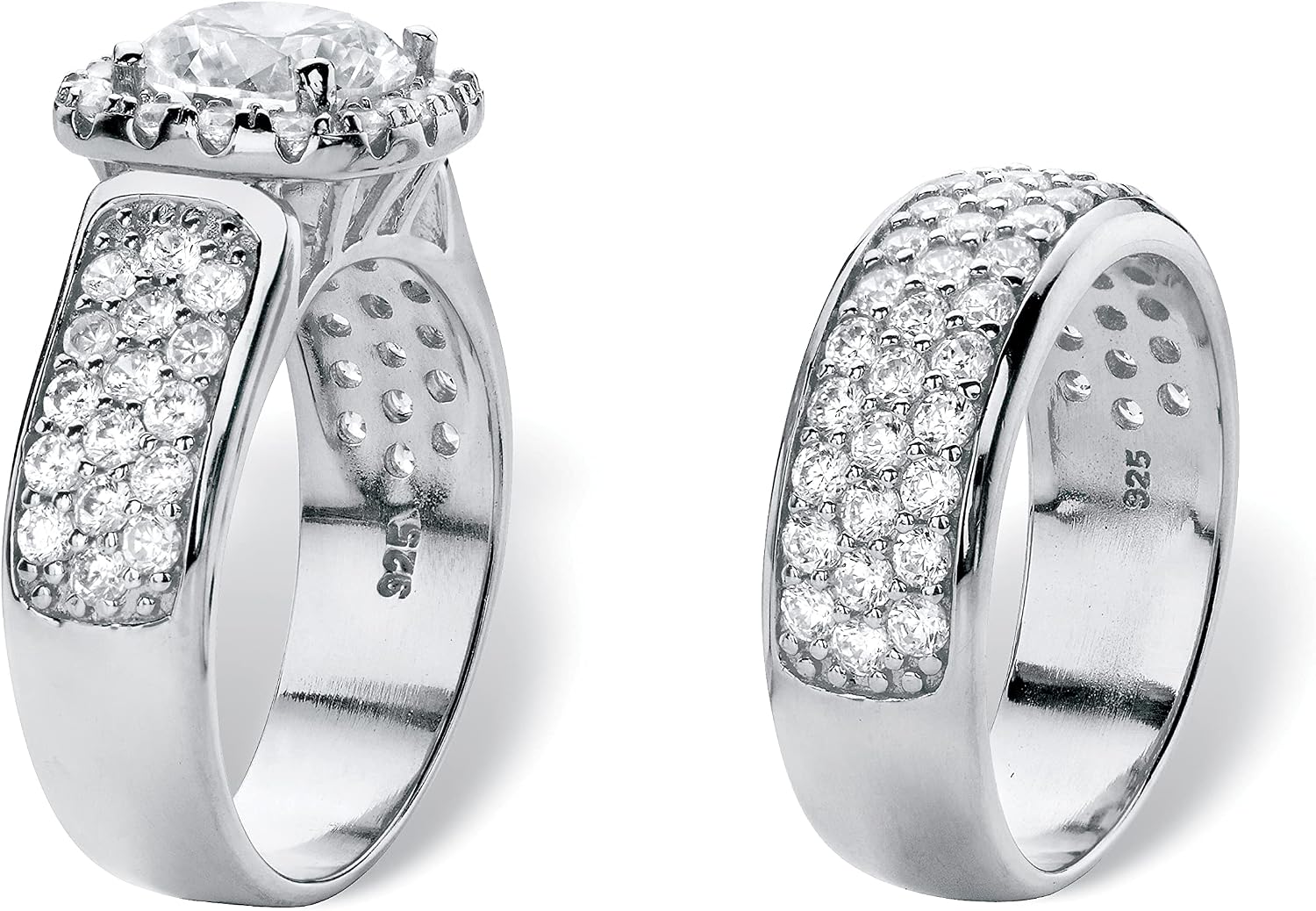 PalmBeach Platinum-plated Sterling Silver Round Cubic Zirconia Pave Halo Bridal Ring Set Sizes 6-10