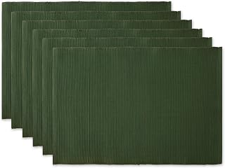 DII 100% Cotton Ribbed Placemats Set of 6, 13x19 Dark Green - Durable Everyday Table Mats