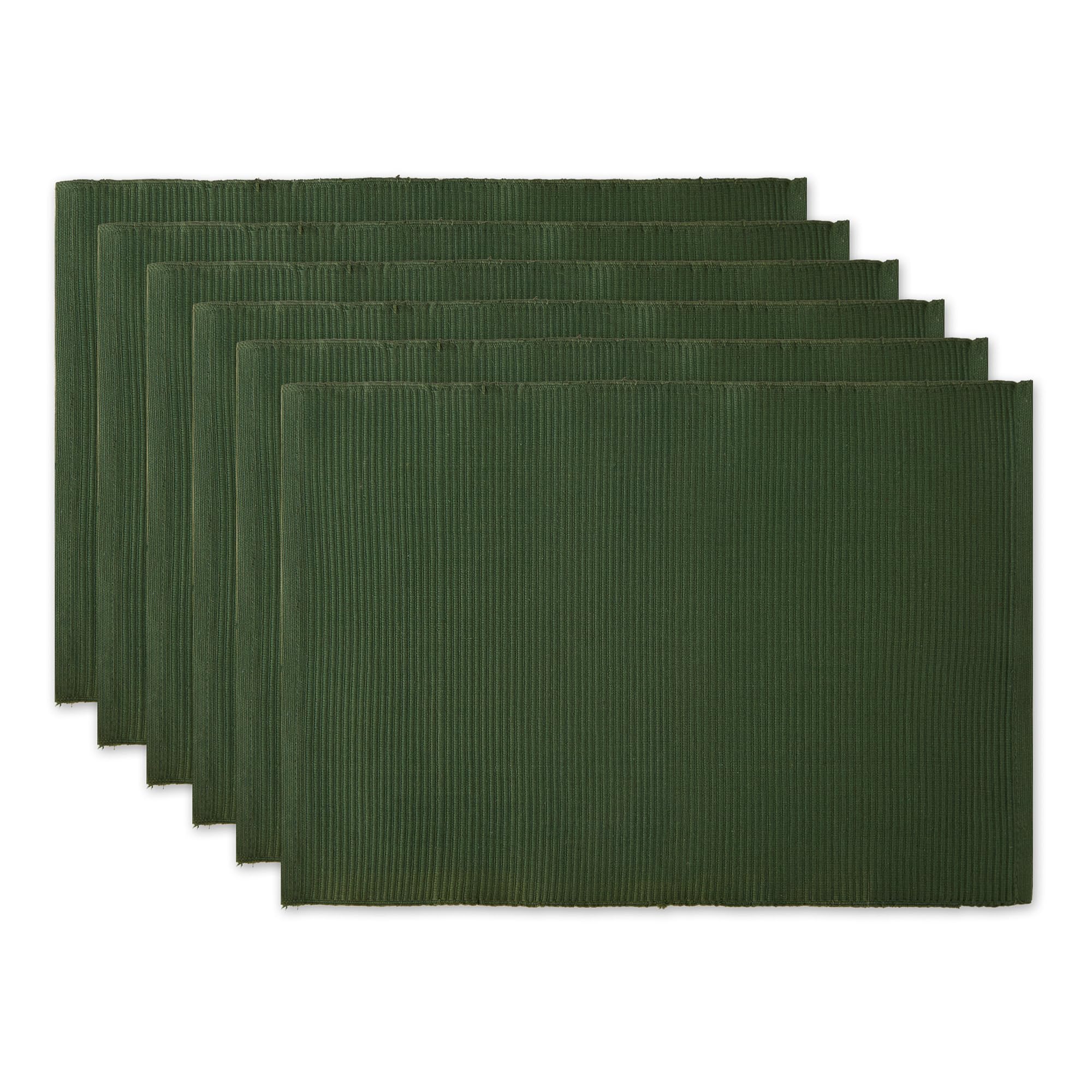 DII Basic Everyday Ribbed Tabletop 100% Cotton, Placemat Set, 13x19, Dark Green, 6 Piece
