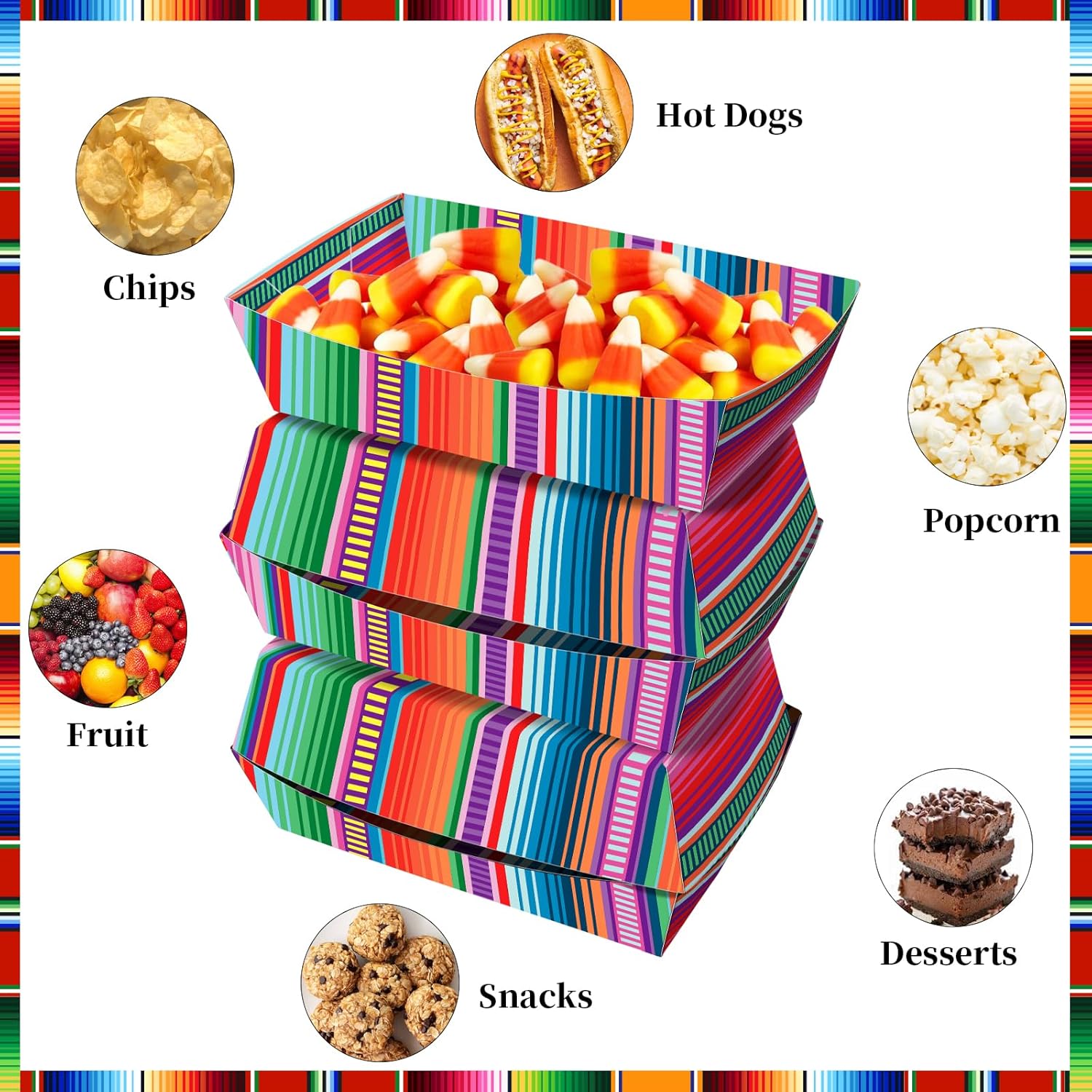 No Folding Required 100 Pack 2 Lb Mexican Plates Nacho Trays Disposable Food Trays Fiesta Party Decorations Paper Snack Taco Boats for Candy Hot Dog Cinco De Mayo Birthday Mexican Party Supplies