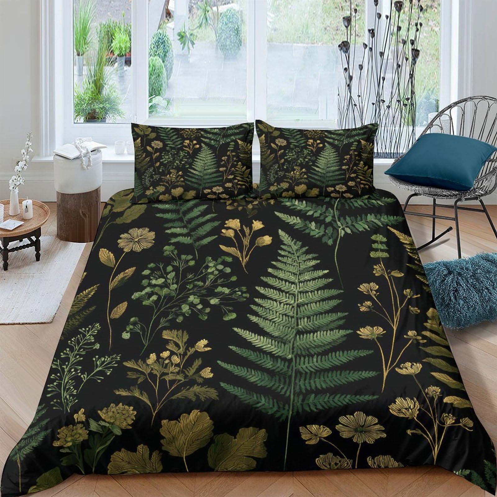 Ctjqhvkz Style-1 3D Printed Green Botanical Fitted Sheet Microfiber Soft Anti-Slip Fern Leaf Mattress Cover For Bedroom Guest Room Home Decor Single（135X200cm）