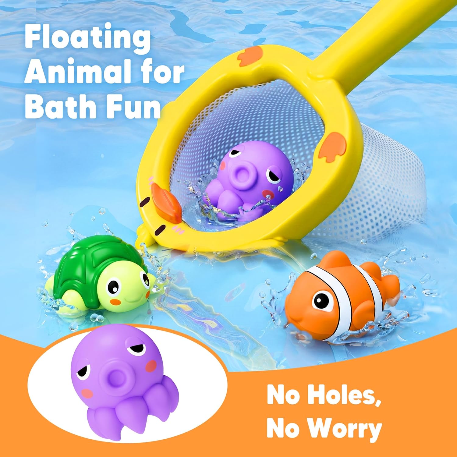 iPlay, iLearn Baby Duck Bath Toy, Toddler Bathtub Shower Toy W/ Suction Spin Gear, Floating Animals, Fishing Net Pool Water Play, Birthday Easter Gift 6 12 18 Month Infant 1 2 3 Year Old Kid Boy Girl