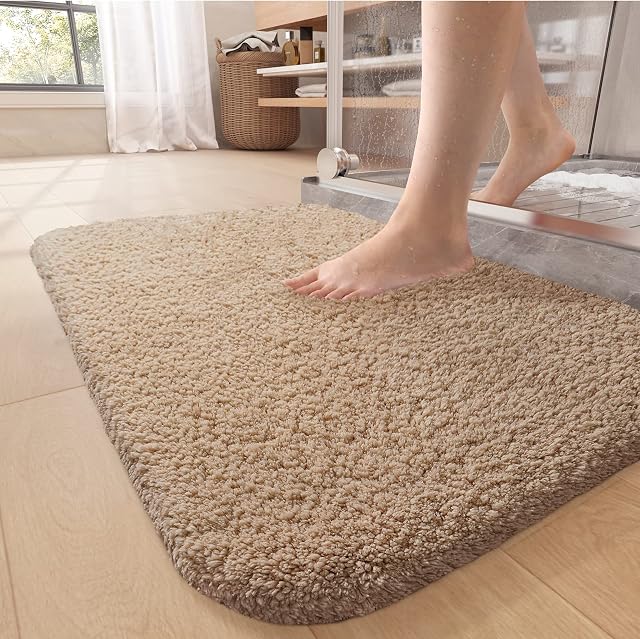 Color G Bath Mat 40 x 60 Cm, Bathroom Mat Absorbent, Non Slip, Soft, Fluffy, Microfiber, Machine Washable Bath Mat, Thick Bath Rug Shower Bath Mat Bathroom Rug for Bathroom, Tub (Beige)