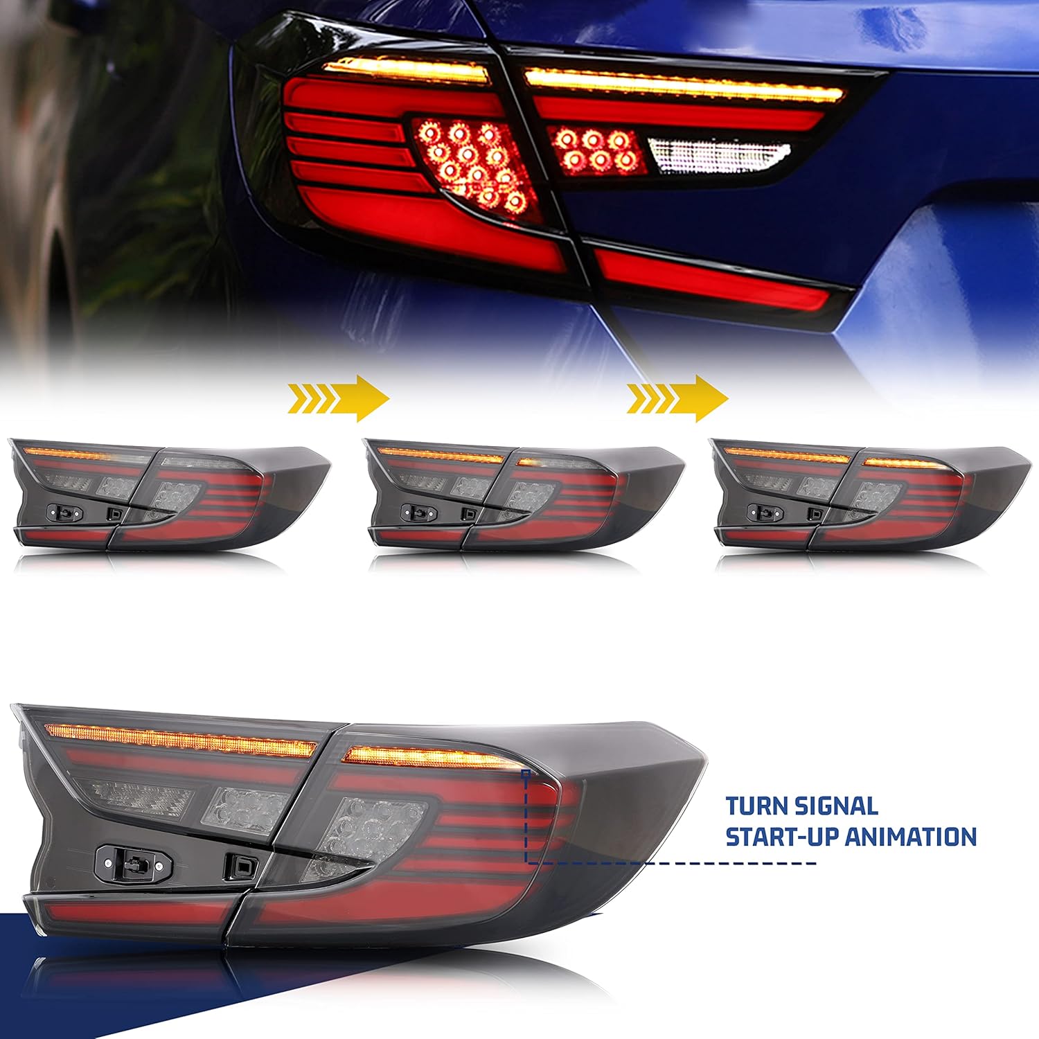 LED Tail Lights Assembly Compatible with Honda Accord 2018-2023 10th Gen Start-up Animation Sequential Turn Signal Black Rear Lamps Accessory