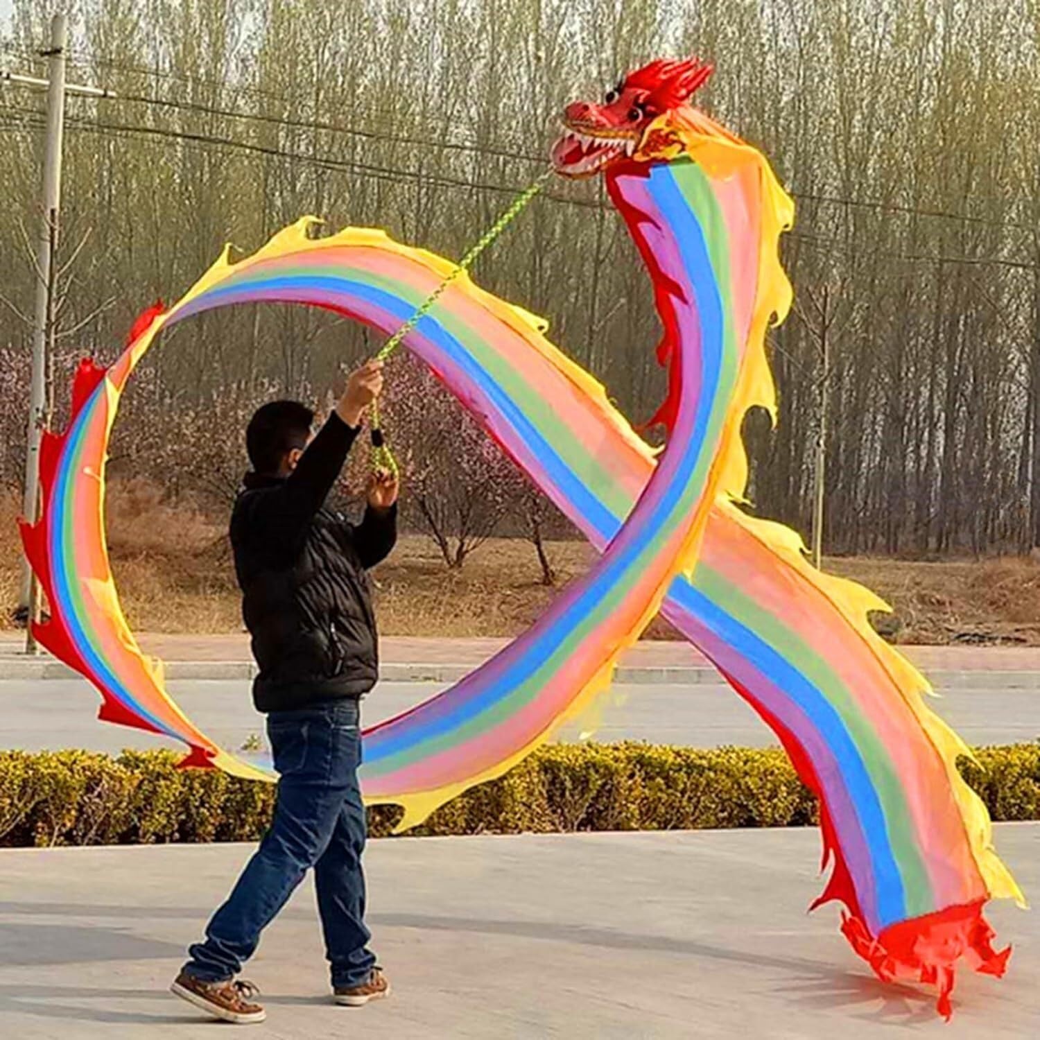 TFG - Ttfd Dancing Dragon Flag, Rainbow Colours, with Header and Travel Bag, Outdoor Sports, Fitness, Parent-Child Games(8 m (26 ft))