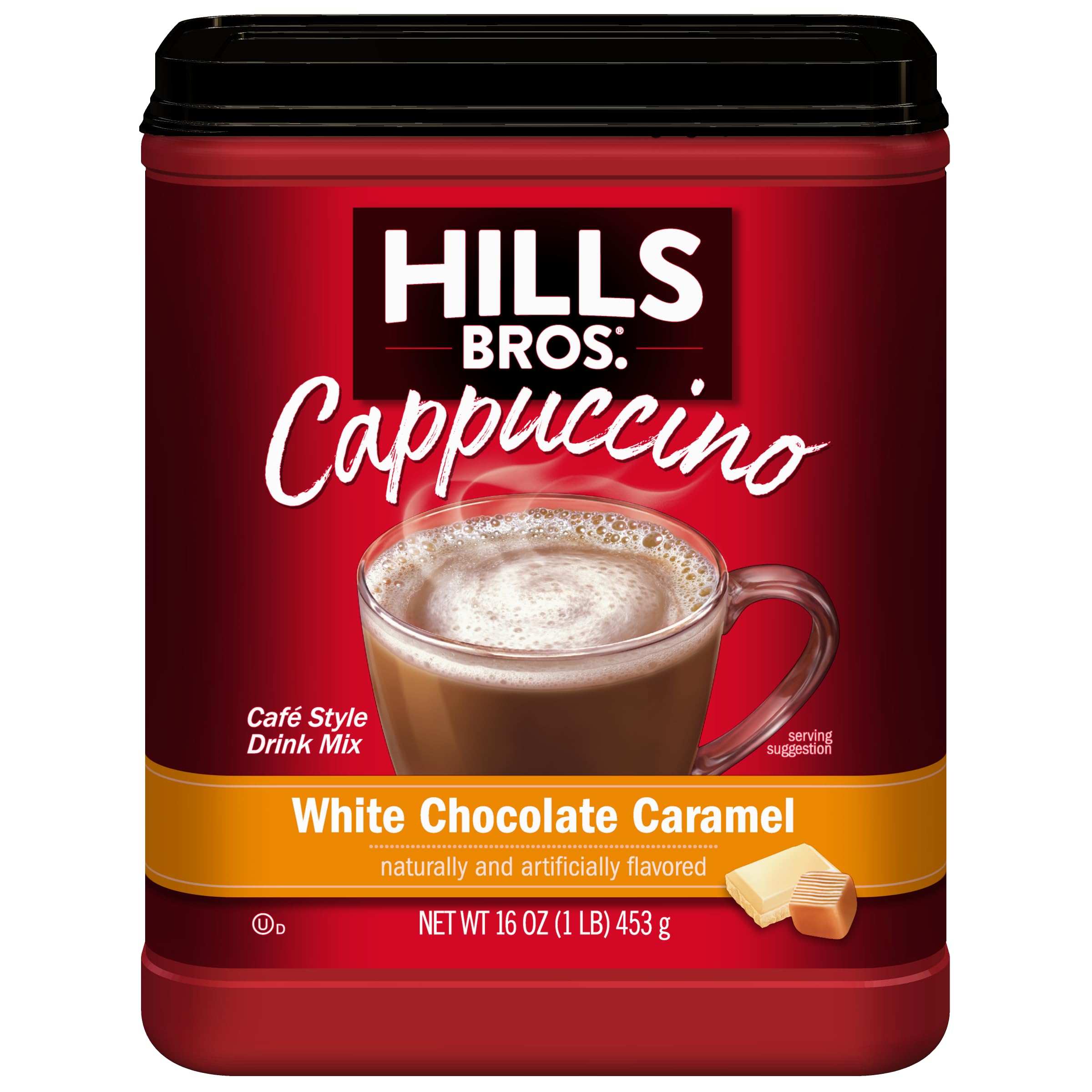 Cappuccino Mix – Rich, Frothy Coffeehouse-Tasting Instant Drink Mix – Quick and Easy Preparation – Perfect for Hot & Iced Drinks & Creaming Coffee – White Chocolate Caramel, 1 Pack of 16oz
