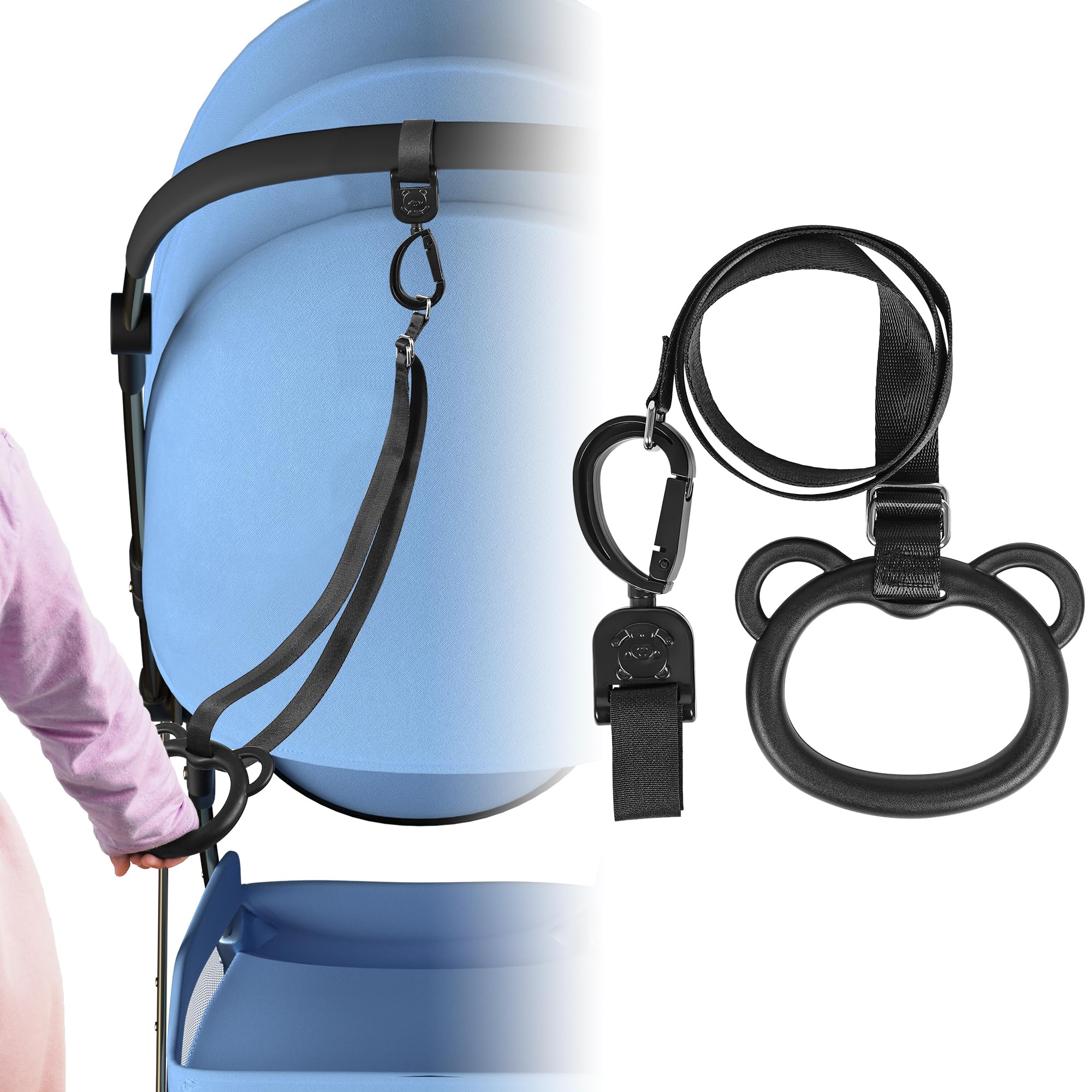 Kinderwagen-Sicherheitsleine für Kleinkinder – Kompatibel mit Kinderwagen, Bollerwagen, Buggy und mehr – Sicherheitsleine hält Kinder unterwegs in der Nähe (verstellbare Seillänge 45-86 cm, Schwarz)