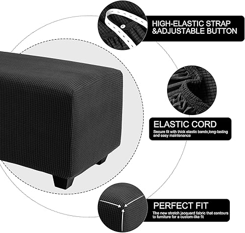 Miniatura 4 de PiccoCasa Funda otomana de alta elasticidad con parte inferior elástica, funda suave de tela jacquard a cuadros pequeños, rectangular, para taburete