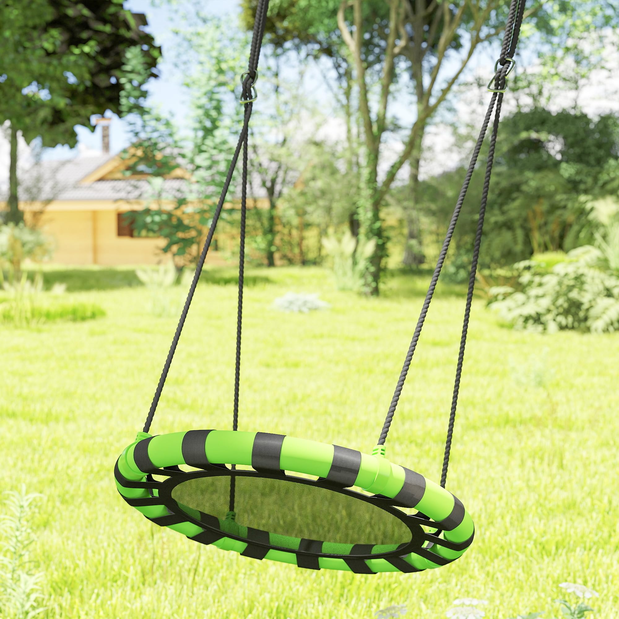 AIYAPLAY Columpio Nido Ajustable en Altura 60cm diámetro Negro/Verde