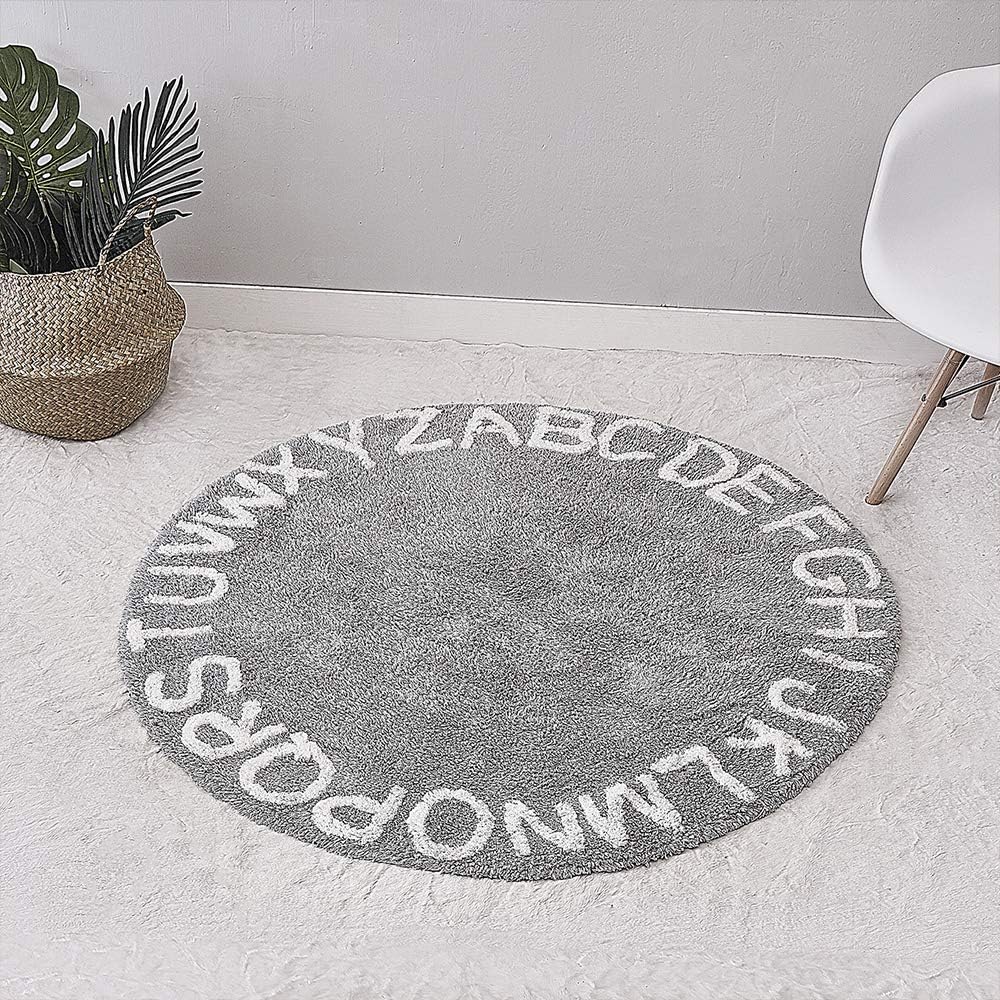 Flash Deals - 60% OFF Wonder Space Handmade ABC Alphabet Kids Play Mat - Soft 100% Cotton Non-Slip Educational Letter Learning Nursery Rug, Ideal Indoor Room Floor Carpet Decorations (47 Inch, Grey)