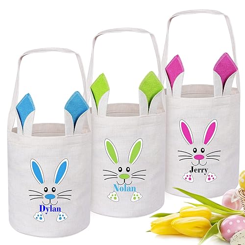 Canasta de Pascua personalizada para niños, paquete de 3 canastas de Pascua personalizadas, cesta de Pascua con asas, cesta de caza de huevos de