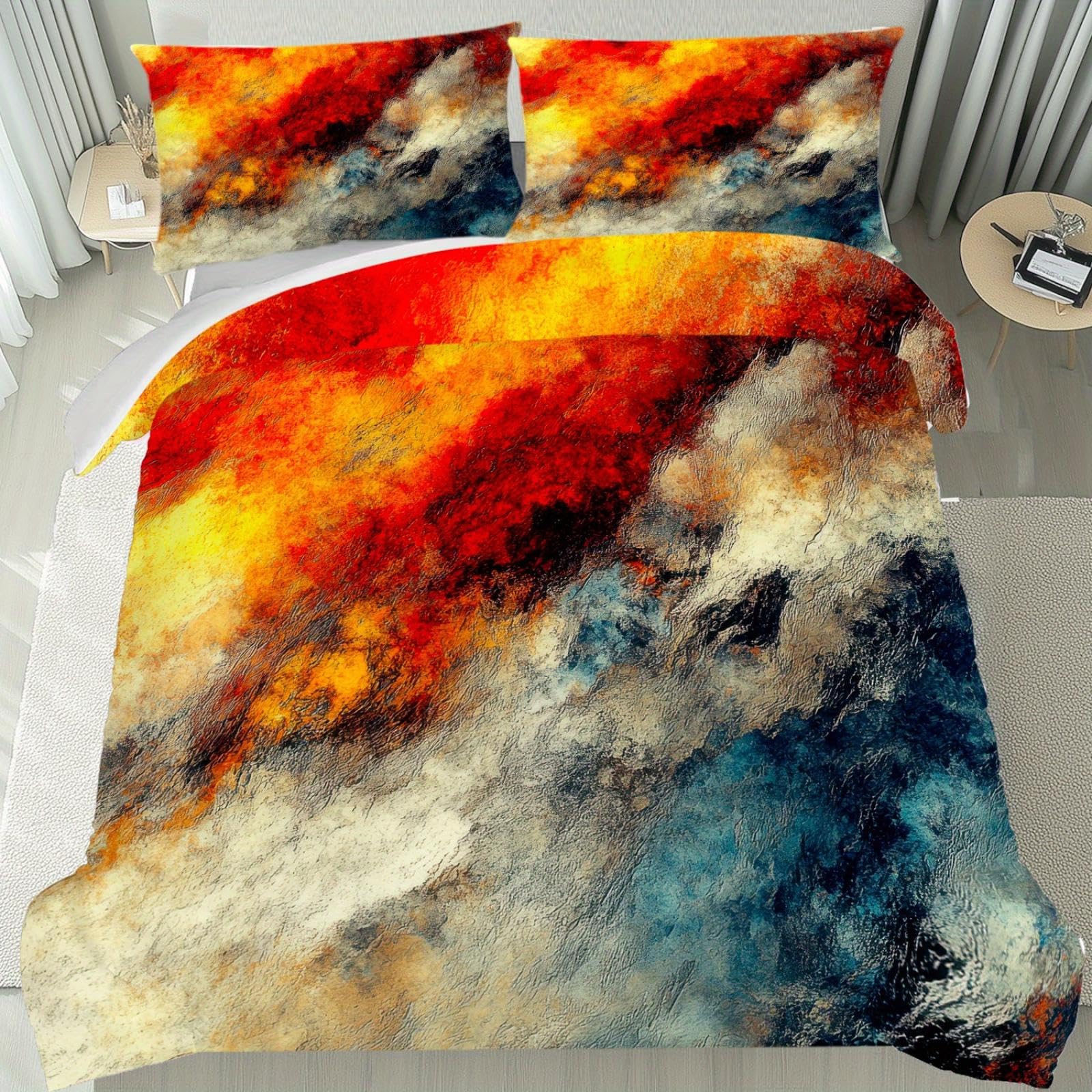 Housse de couette 155x220 cm motif nuages et coucher de soleil pour lit 1 personne