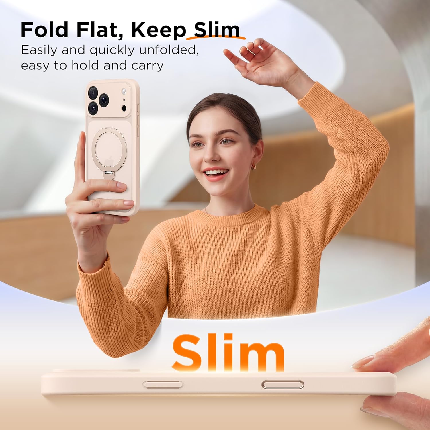 GolbinBox 360° Spin Magnetic Stand for iPhone 17 Pro Max Case, [Compatible with MagSafe] [Full Camera Protection] [16FT Military Drop Protection], Silm Translucent Matte Phone Case, Rose Gold - Image 8