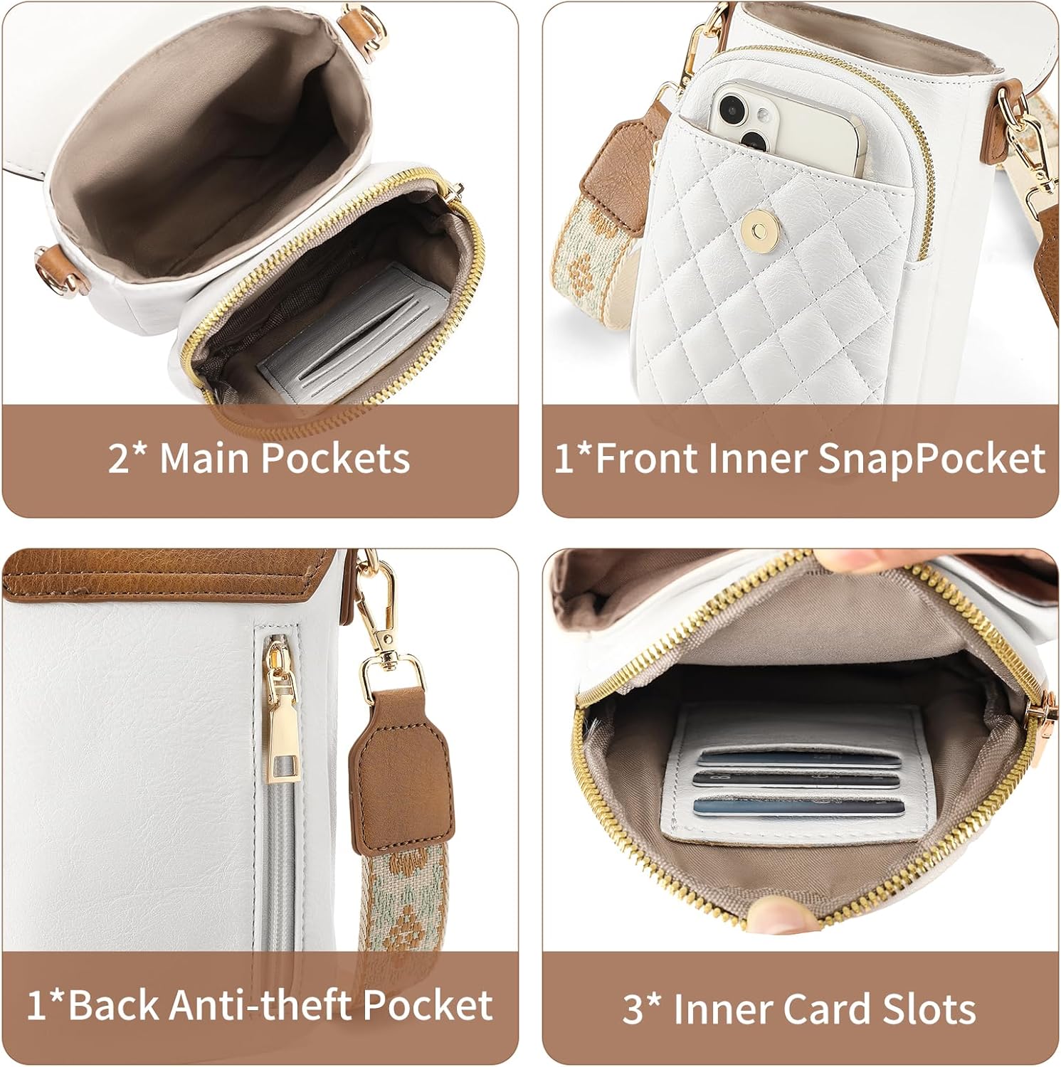 SENDEFN Small Crossbody Bags for Women Cell Phone Bag Leather Wallet Purses Adjustable Strap - Image 4