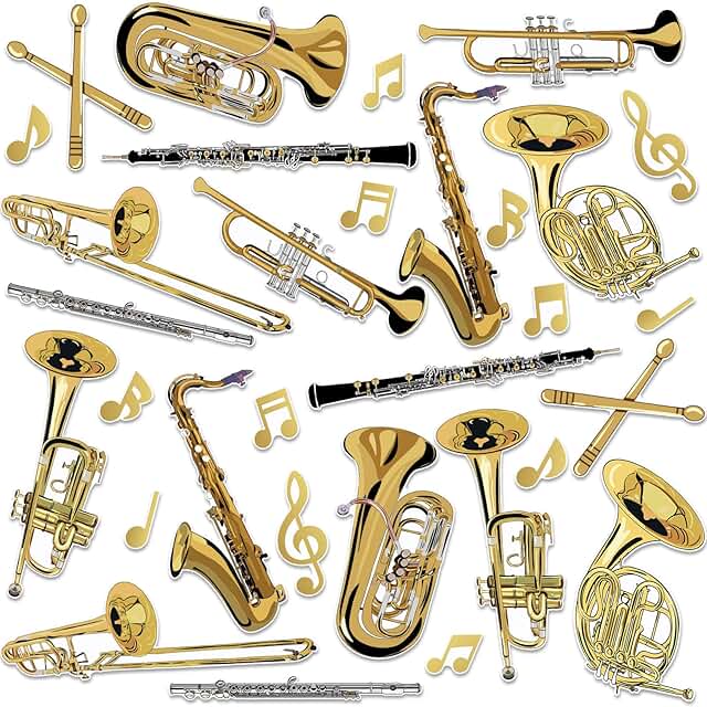 Marspark 32 Pcs Gold Musical Instruments Cutouts Musical Party Decoratio...